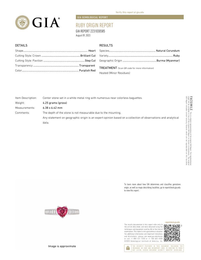 GIA Certified Burma Ruby and Diamond 18k White Gold Ring Size 6.75