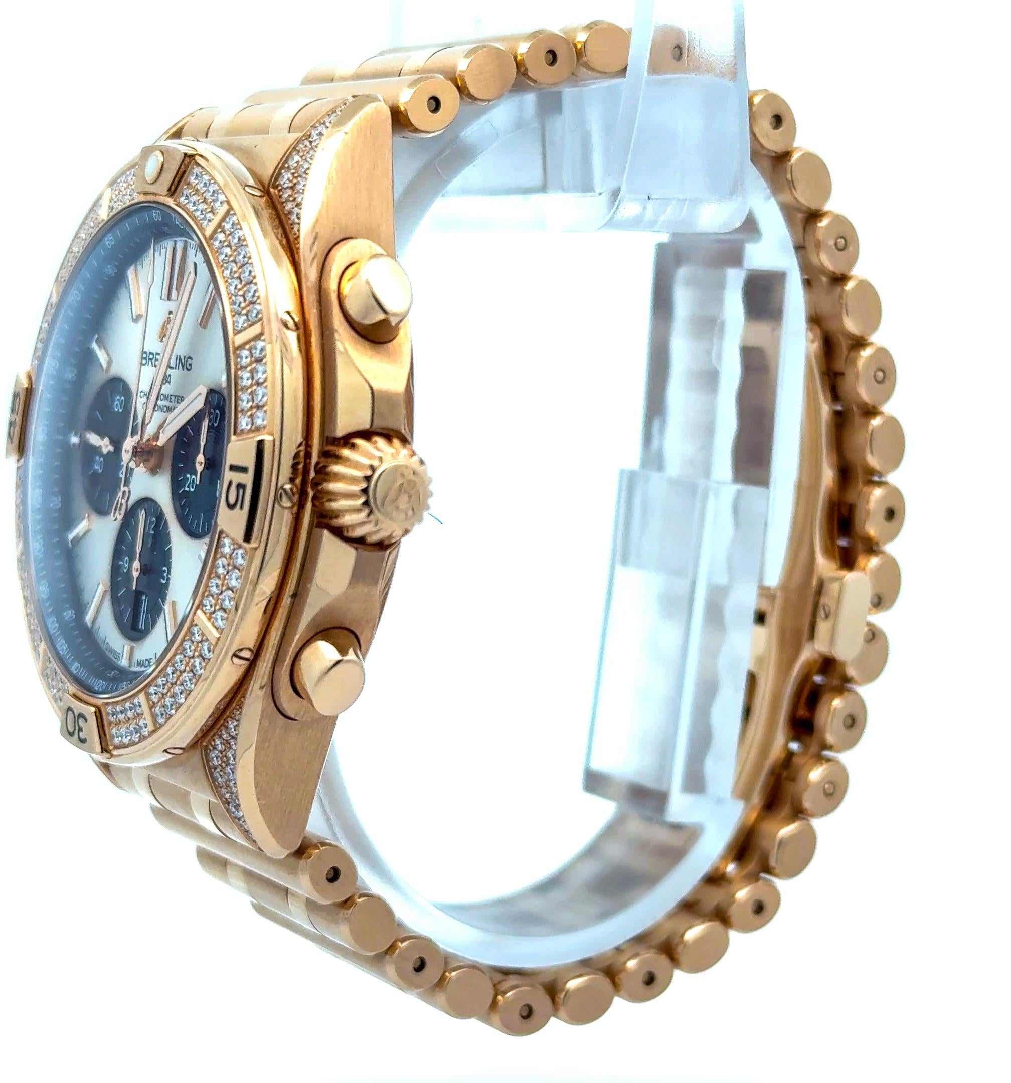 Breitling Chronomat RB0134 42mm 18k Rose Gold Diamond Bezel Lugs Watch w/ Box