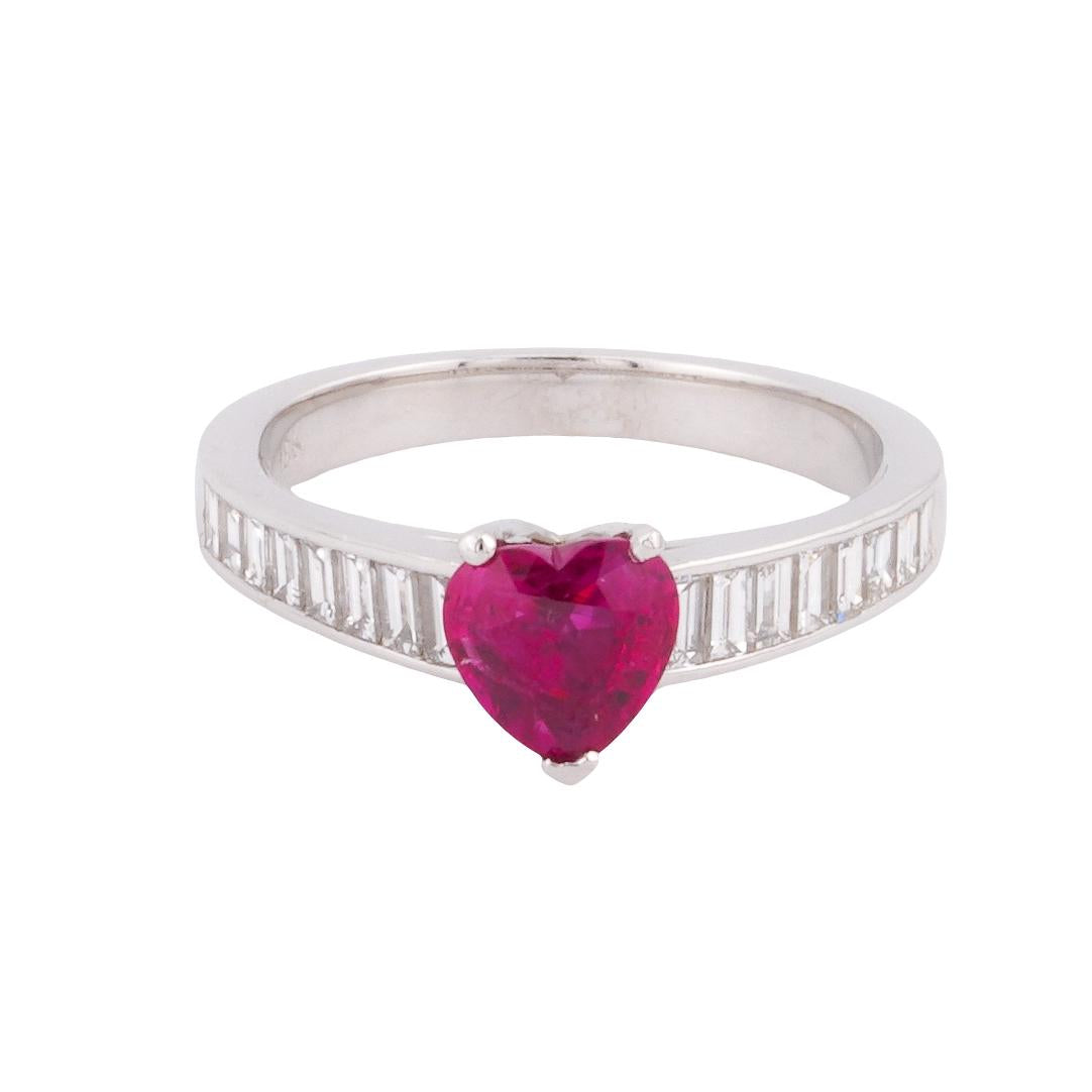 GIA Certified Burma Ruby and Diamond 18k White Gold Ring Size 6.75