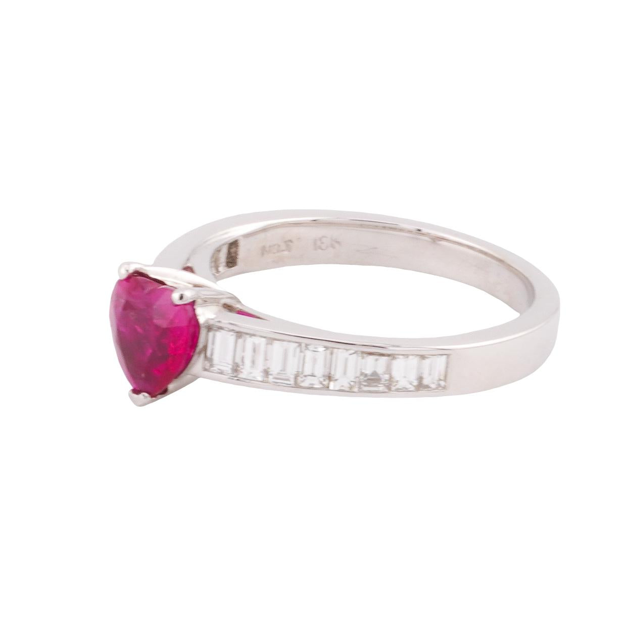 GIA Certified Burma Ruby and Diamond 18k White Gold Ring Size 6.75