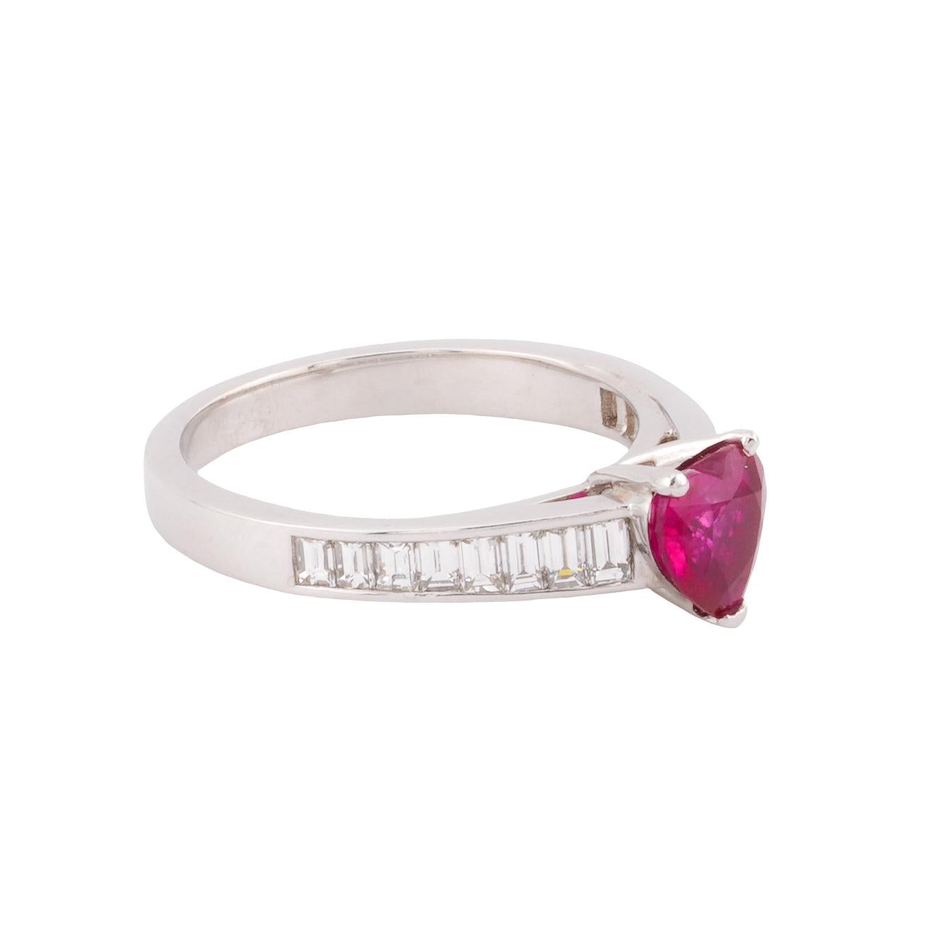 GIA Certified Burma Ruby and Diamond 18k White Gold Ring Size 6.75