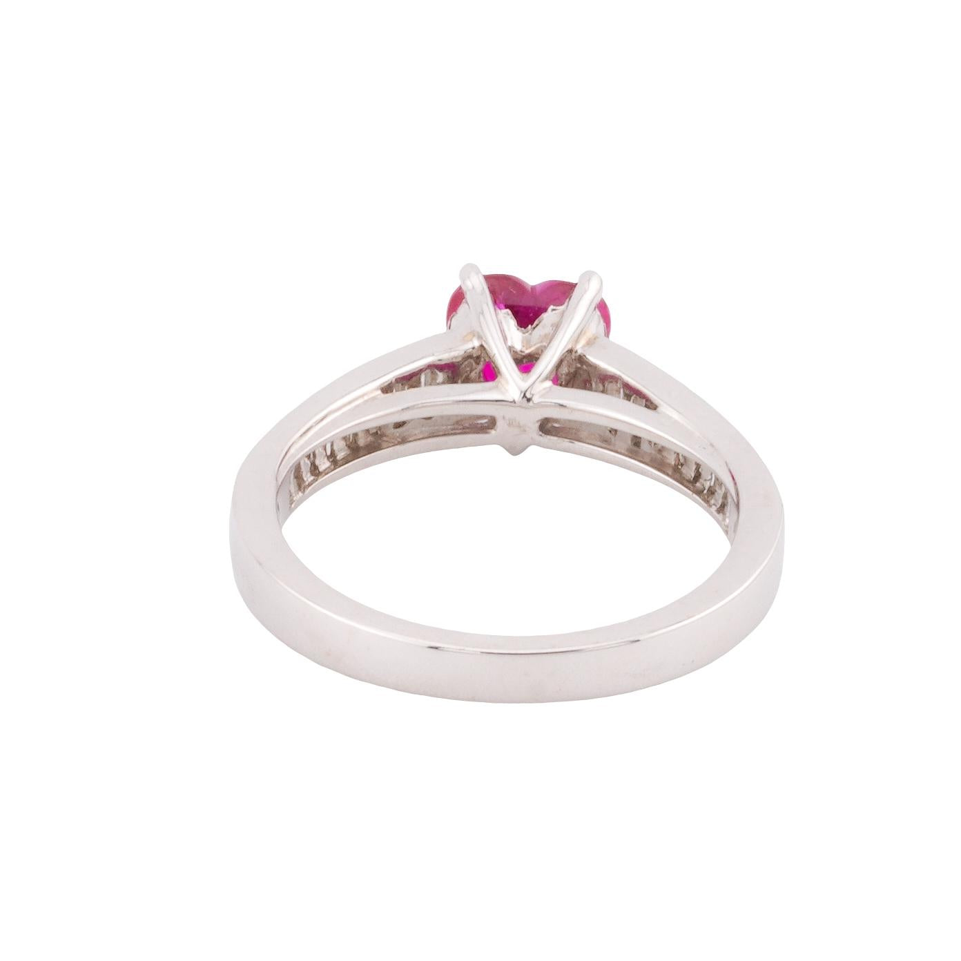 GIA Certified Burma Ruby and Diamond 18k White Gold Ring Size 6.75