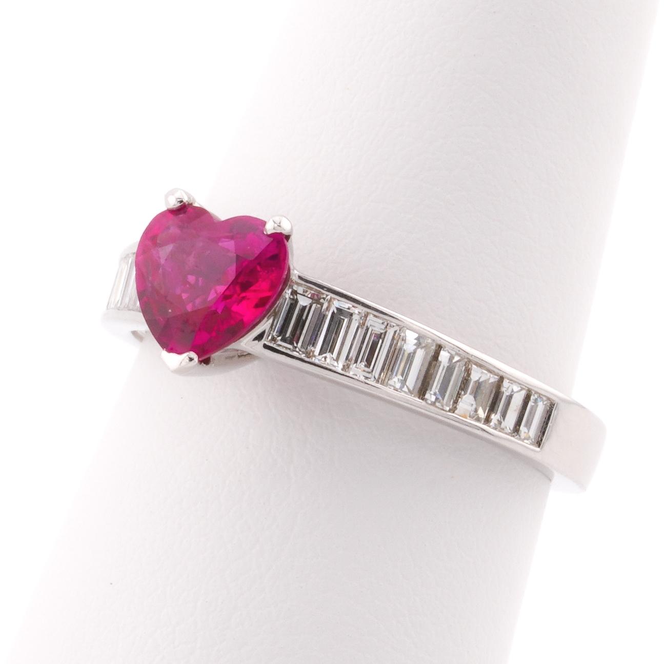GIA Certified Burma Ruby and Diamond 18k White Gold Ring Size 6.75