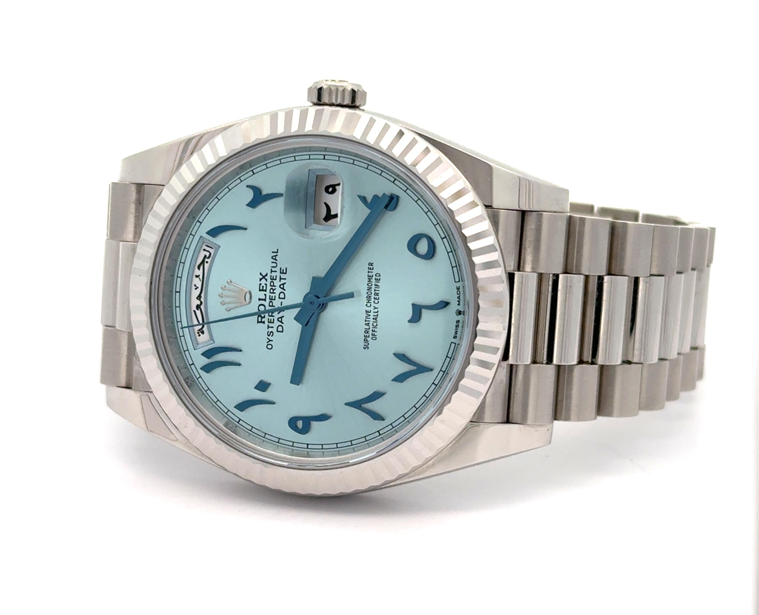 Rolex 2023 Day-Date 228236 Platinum Arabic Ice Dial Watch w/ FULL SET