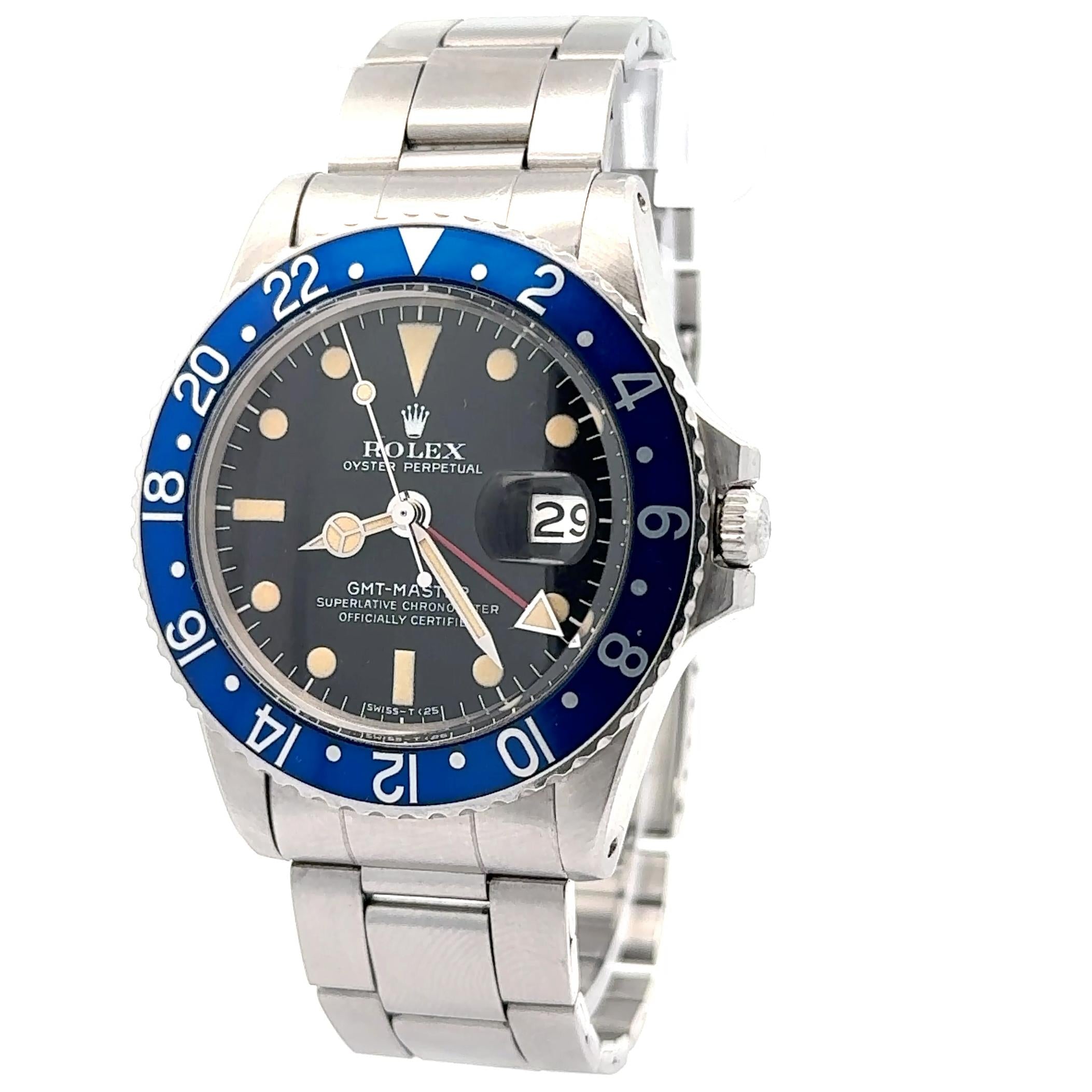 Rolex 1973 GMT-Master 1675 Blue Bezel Stainless Steel Watch w/ Box and Papers