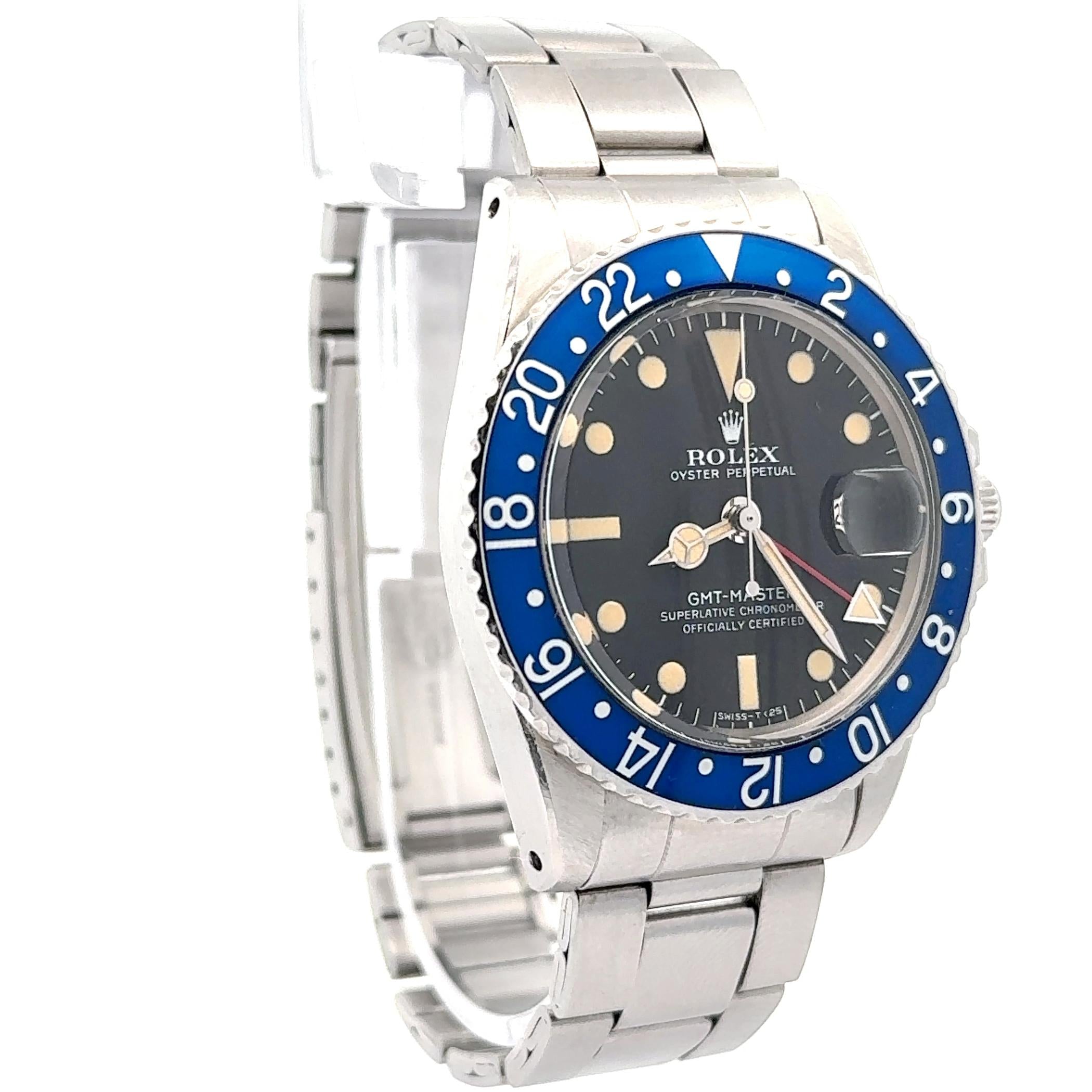Rolex 1973 GMT-Master 1675 Blue Bezel Stainless Steel Watch w/ Box and Papers