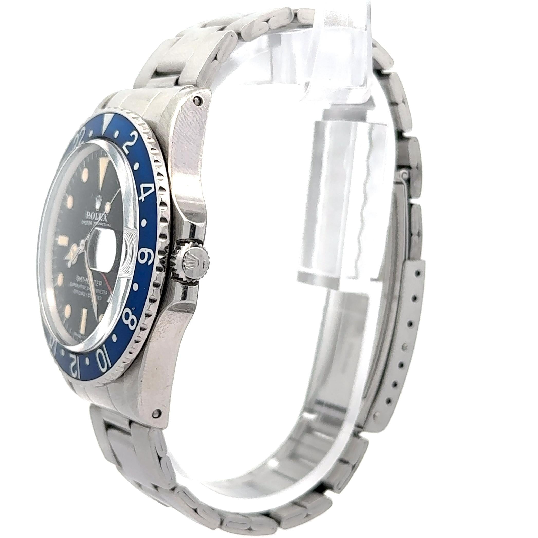 Rolex 1973 GMT-Master 1675 Blue Bezel Stainless Steel Watch w/ Box and Papers