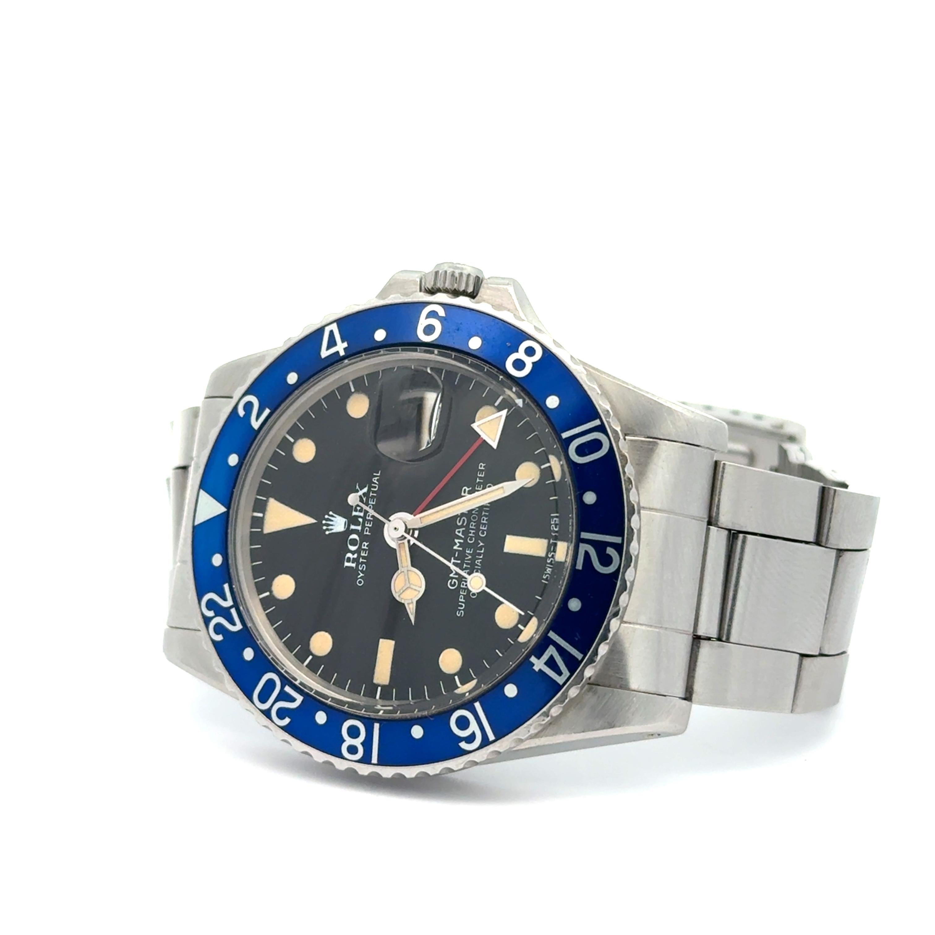 Rolex 1973 GMT-Master 1675 Blue Bezel Stainless Steel Watch w/ Box and Papers