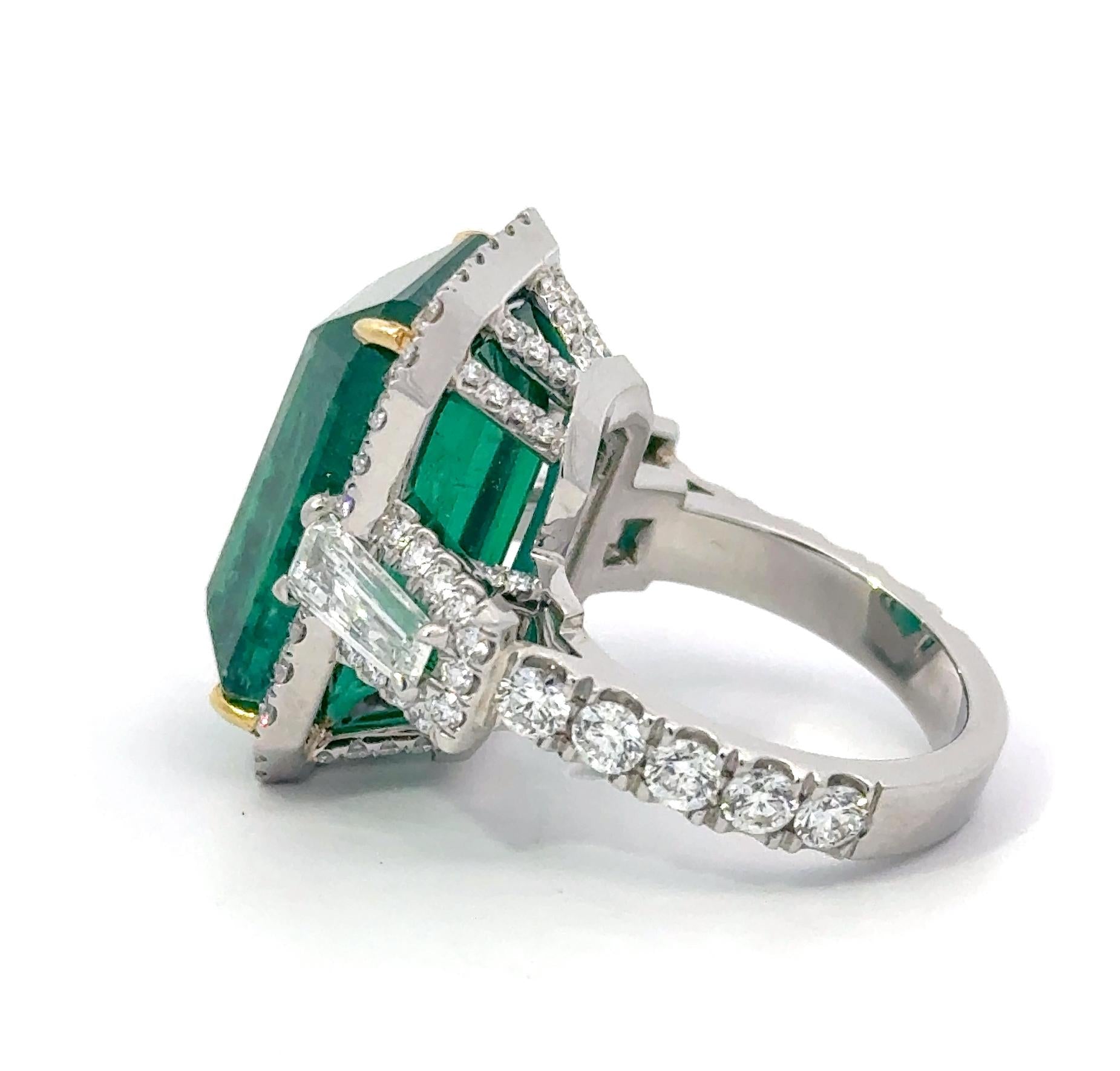 Platinum 18.38ct Emerald and 3.25ct Diamond VS/G Jumbo Cocktail Ring Size 6.25