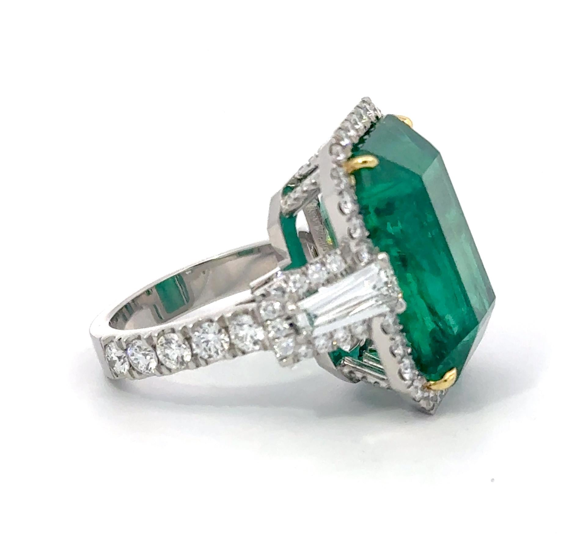 Platinum 18.38ct Emerald and 3.25ct Diamond VS/G Jumbo Cocktail Ring Size 6.25