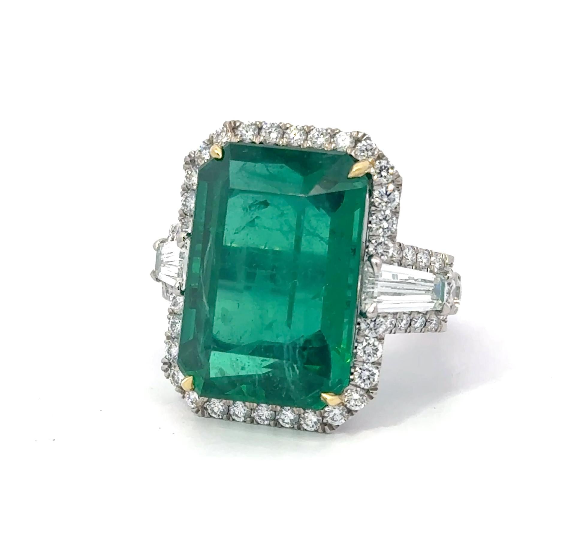 Platinum 18.38ct Emerald and 3.25ct Diamond VS/G Jumbo Cocktail Ring Size 6.25