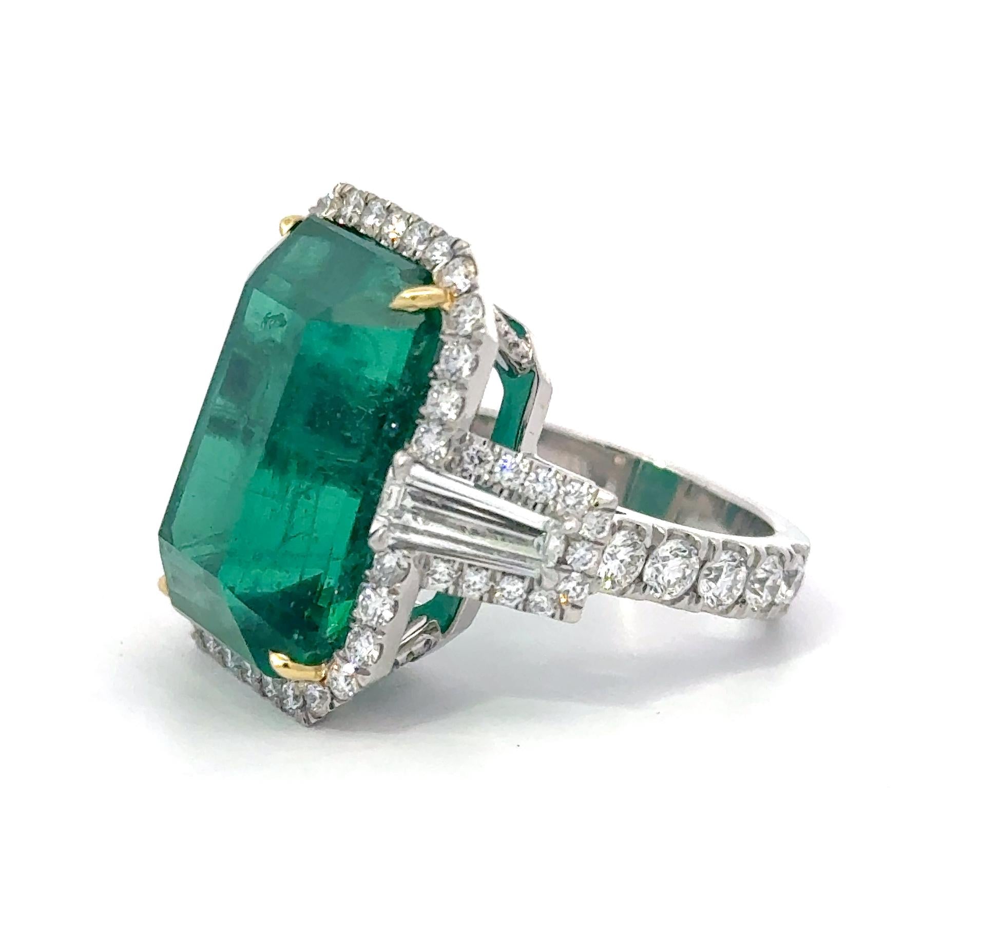 Platinum 18.38ct Emerald and 3.25ct Diamond VS/G Jumbo Cocktail Ring Size 6.25