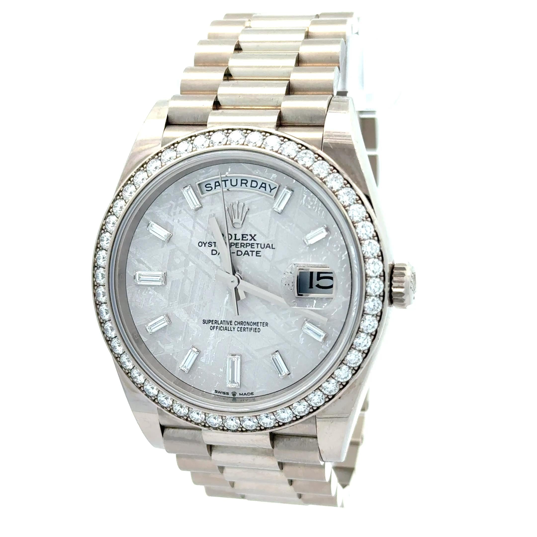 Rolex 2022 Day-Date 40 228239RBR Meteorite Dial Diamond Watch w/ Box and Papers