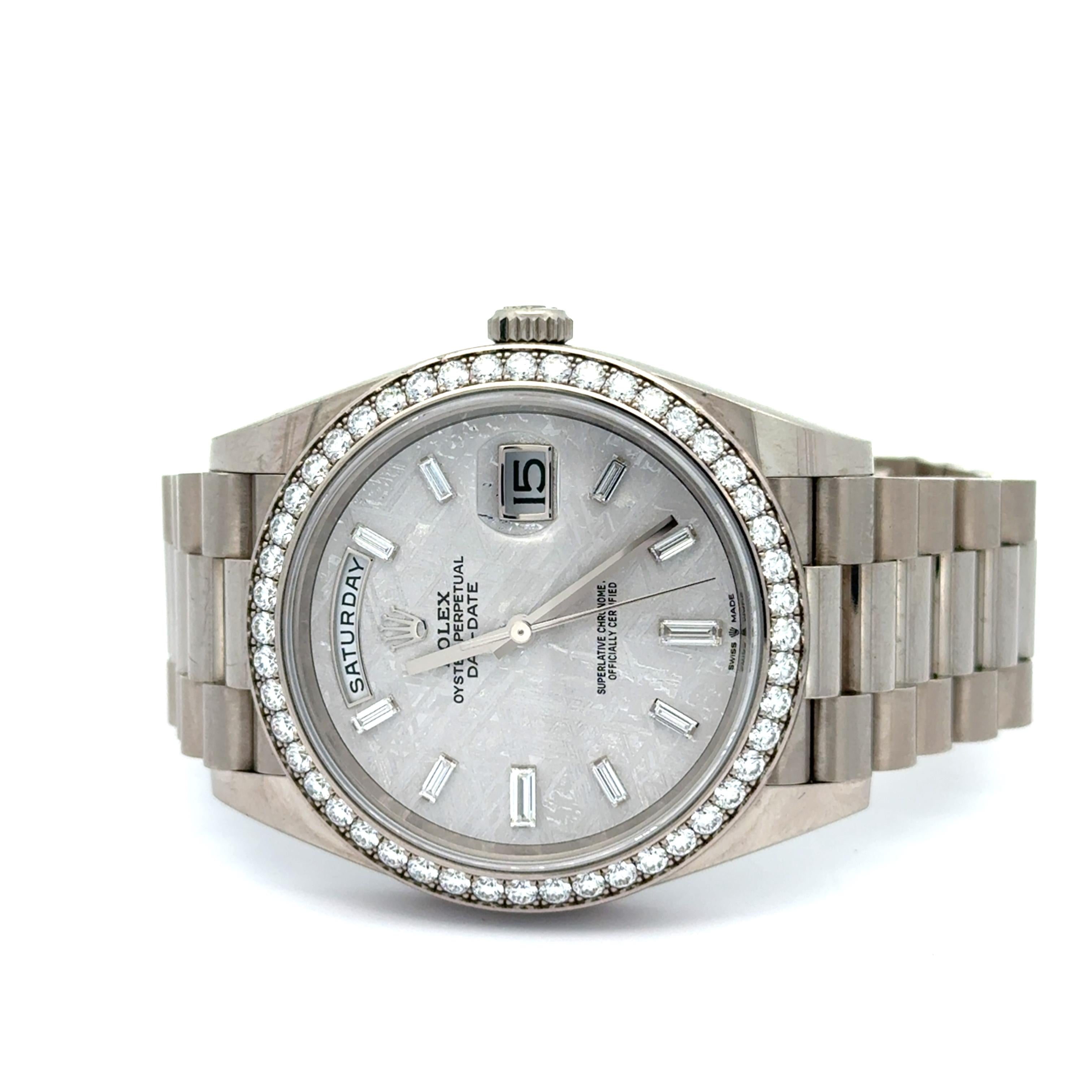 Rolex 2022 Day-Date 40 228239RBR Meteorite Dial Diamond Watch w/ Box and Papers