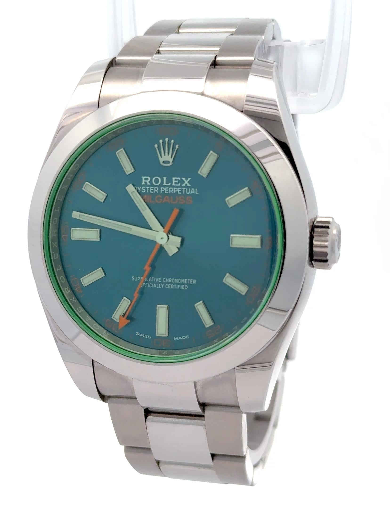 Rolex Milgauss 2021 Green Crystal 116400GV Watch w/ Card and Extra Link