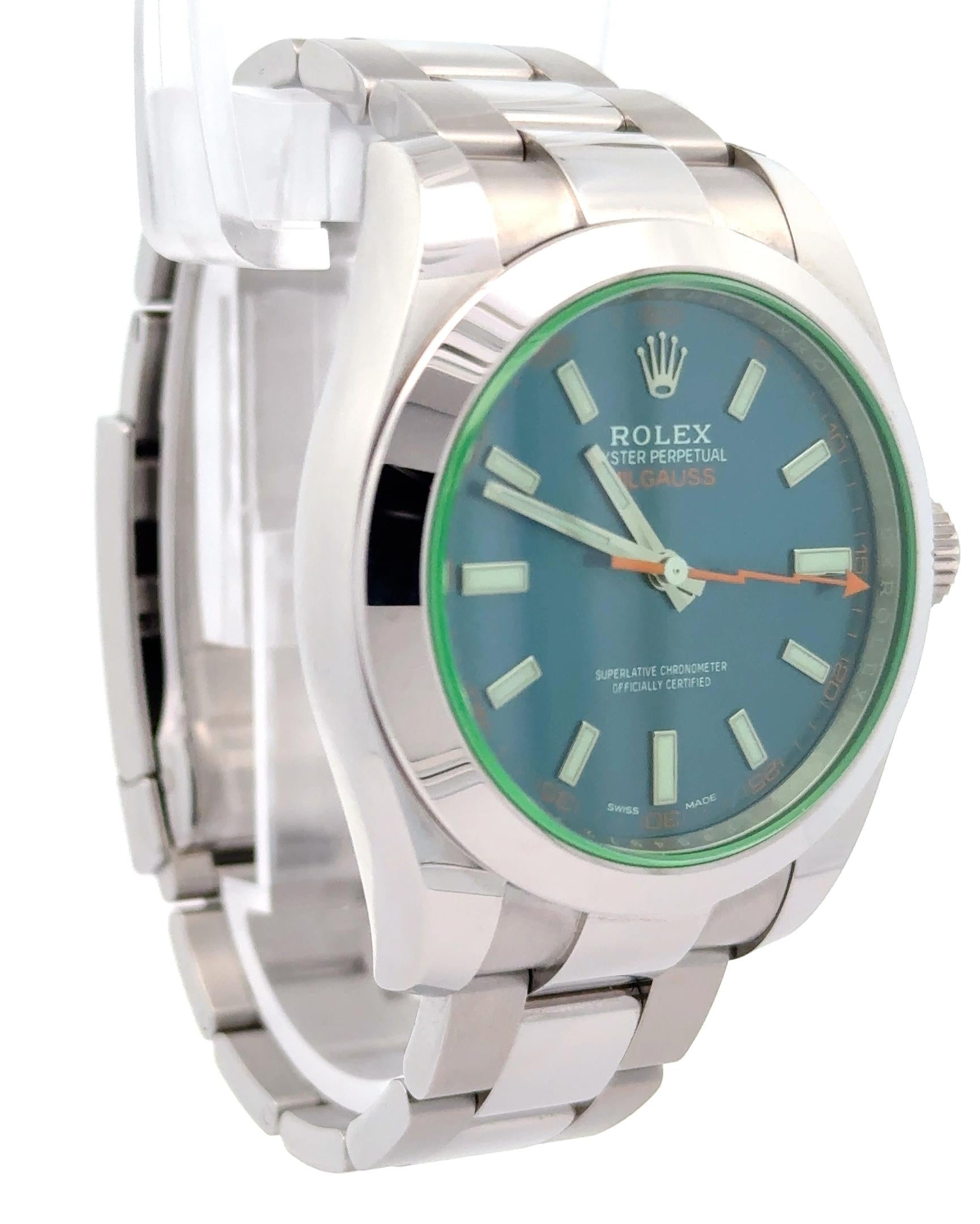 Rolex Milgauss 2021 Green Crystal 116400GV Watch w/ Card and Extra Link