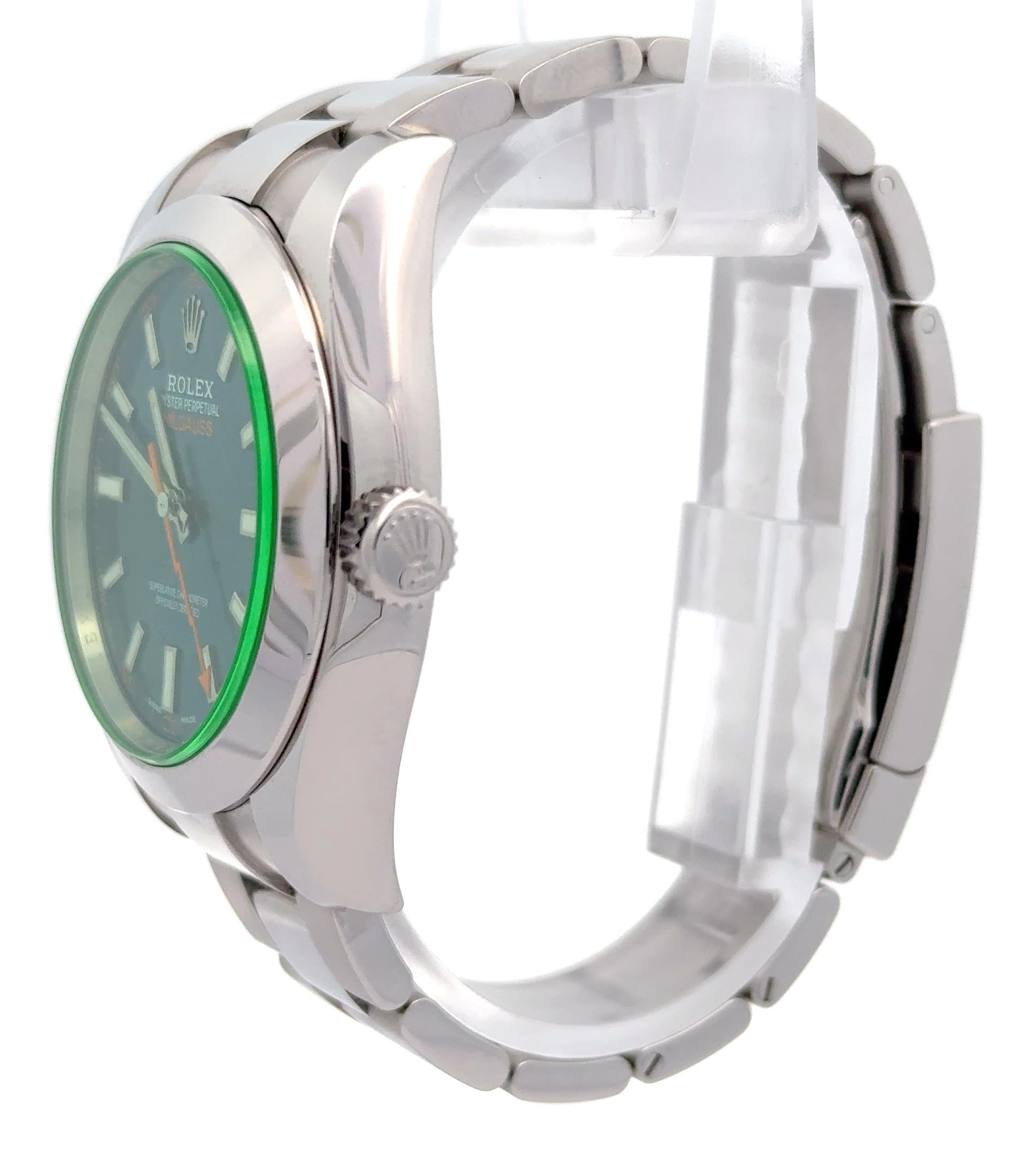 Rolex Milgauss 2021 Green Crystal 116400GV Watch w/ Card and Extra Link