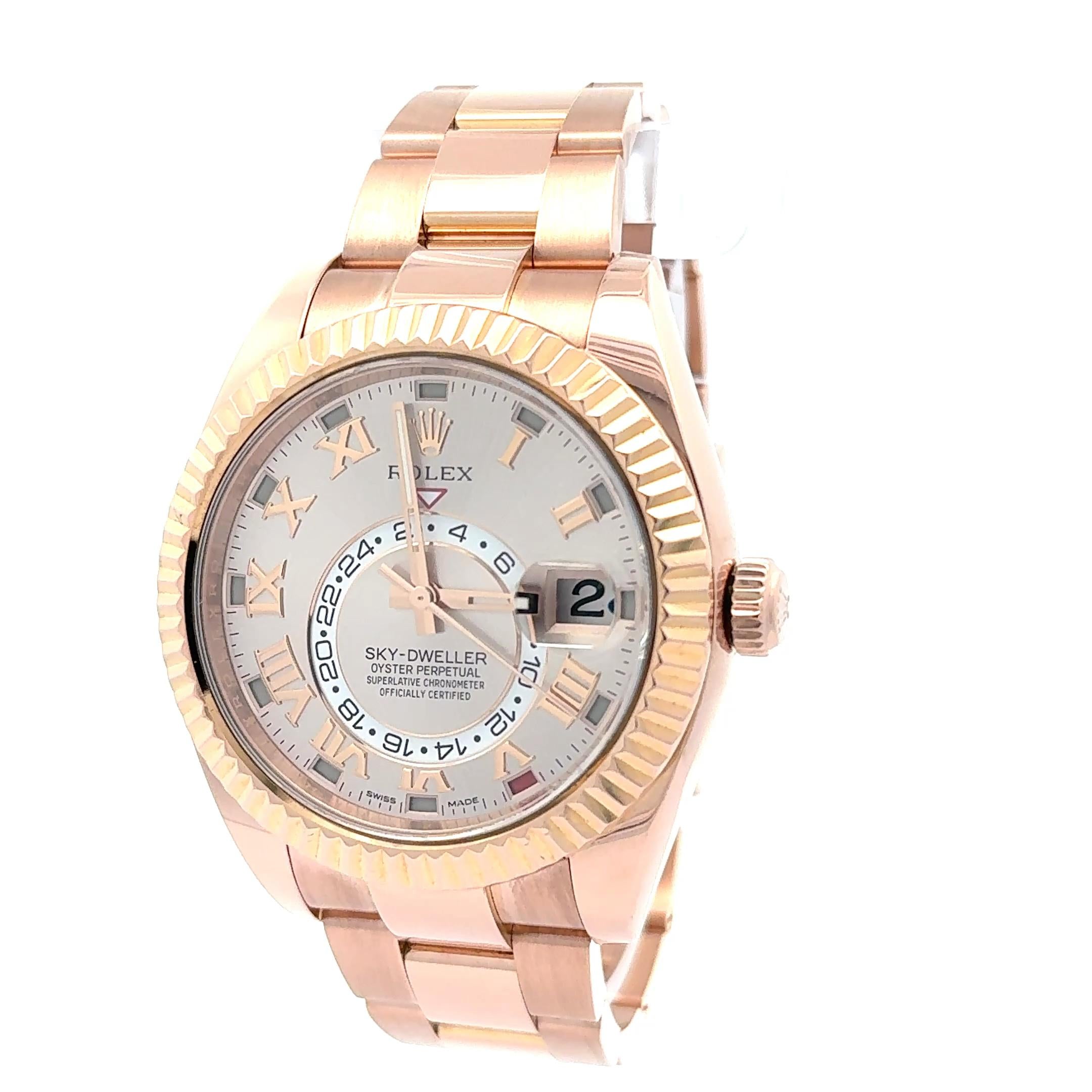 Rolex 2017 Sky Dweller 326935 Rose Gold Pink Sundust Dial Watch w/Box and Papers