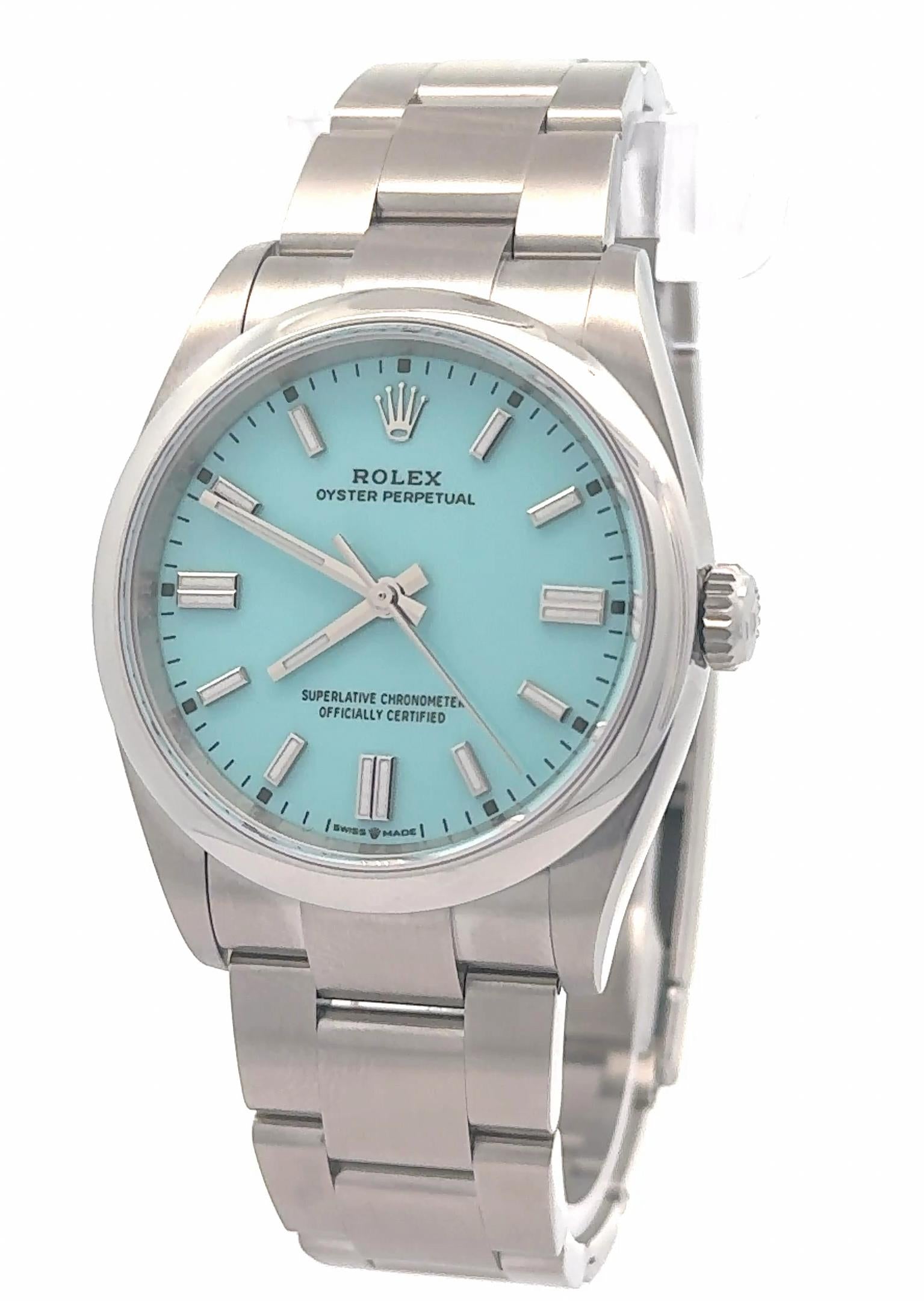 Rolex 2025 Oyster Perpetual 126000 36mm Turquoise Dial Stainless Watch FULL SET