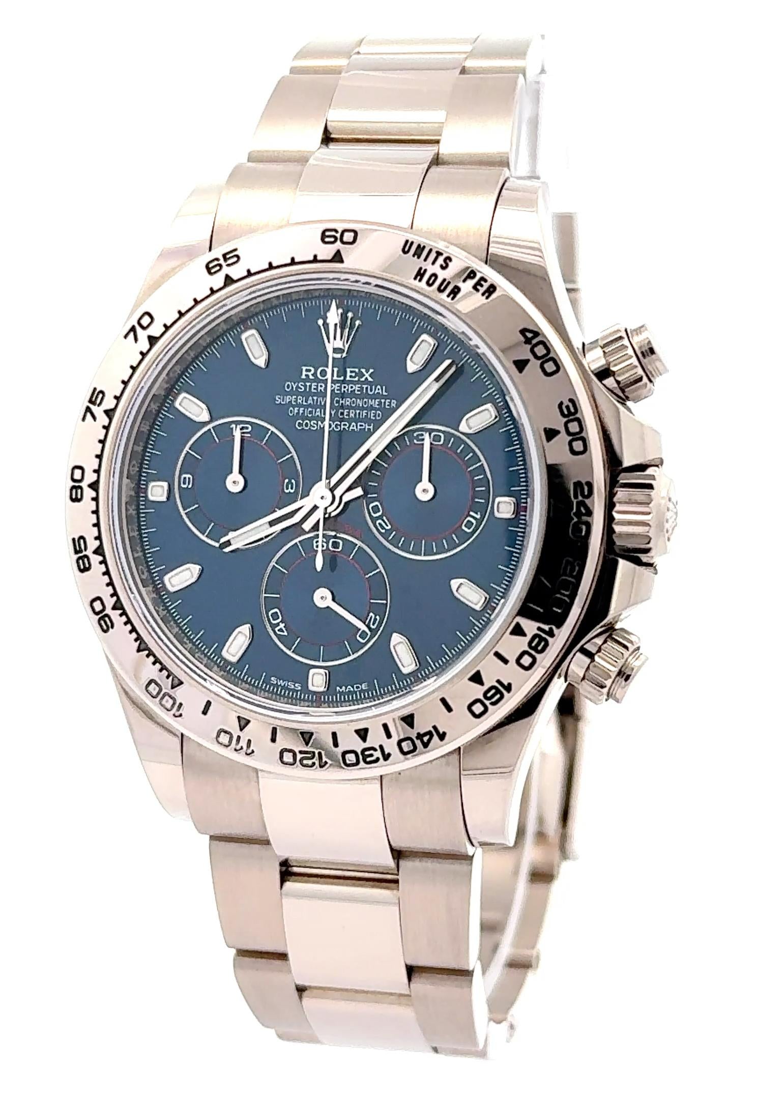 Rolex 2022 Daytona 116509 White Gold Blue Dial Oyster Watch w/ Box and Papers