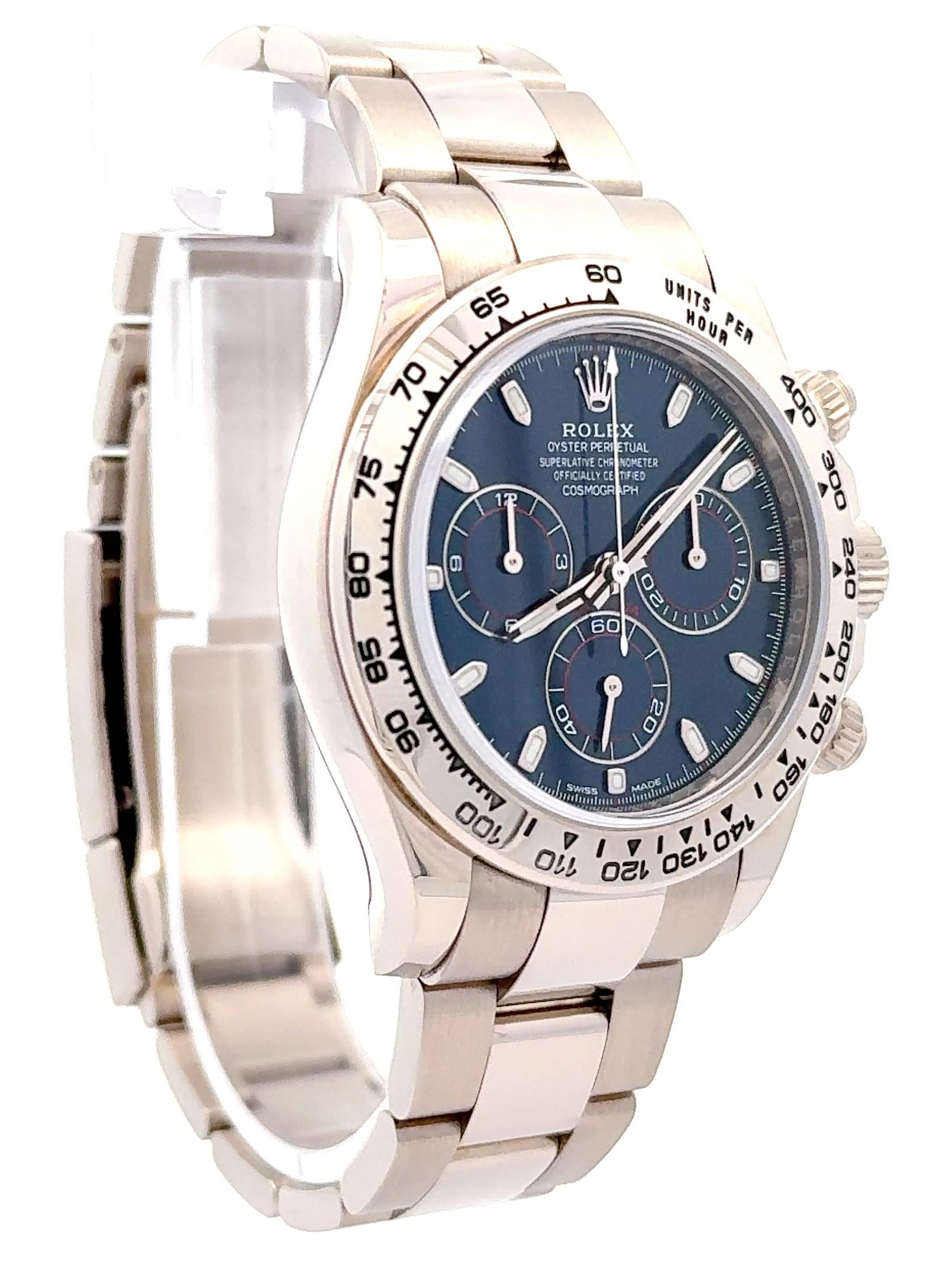 Rolex 2022 Daytona 116509 White Gold Blue Dial Oyster Watch w/ Box and Papers