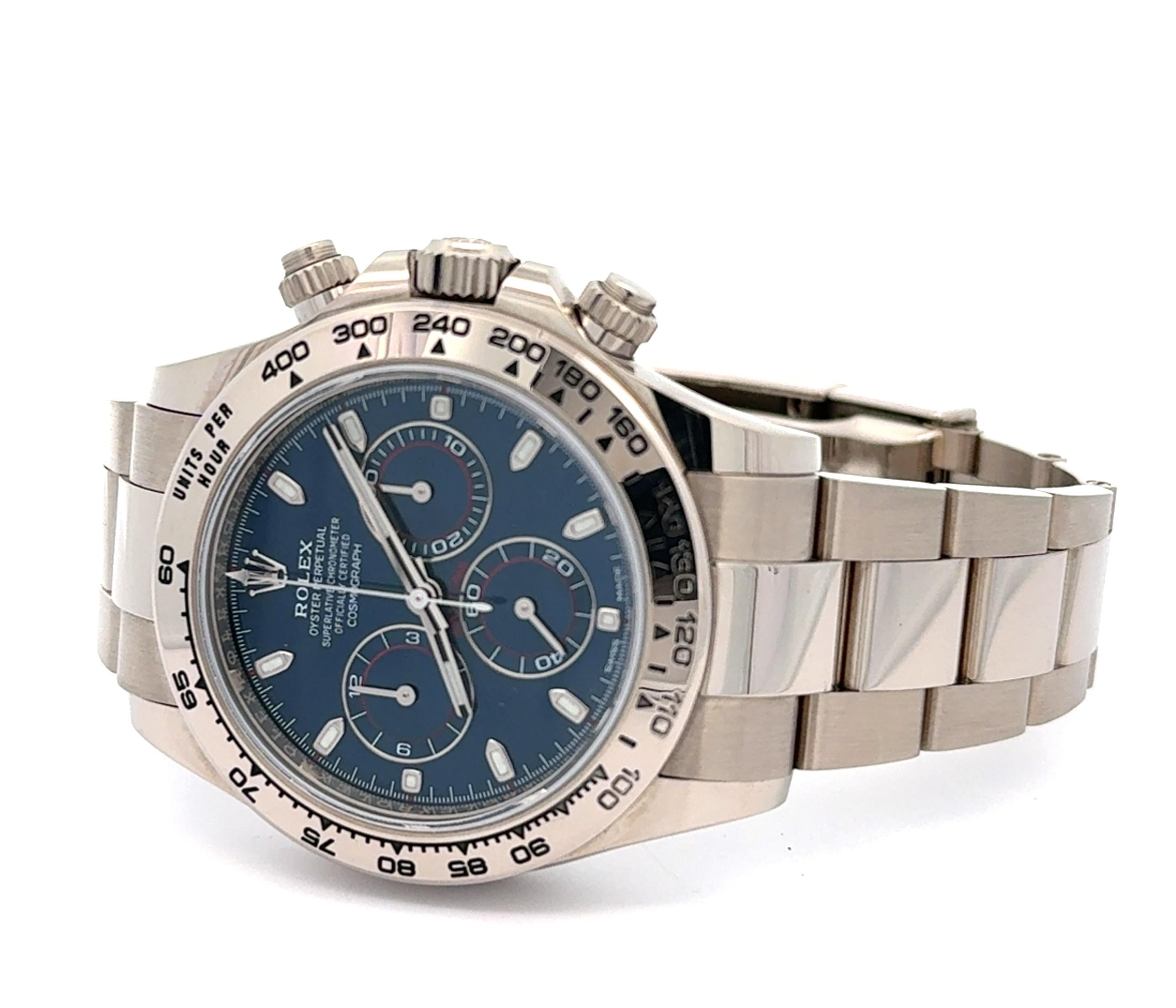 Rolex 2022 Daytona 116509 White Gold Blue Dial Oyster Watch w/ Box and Papers