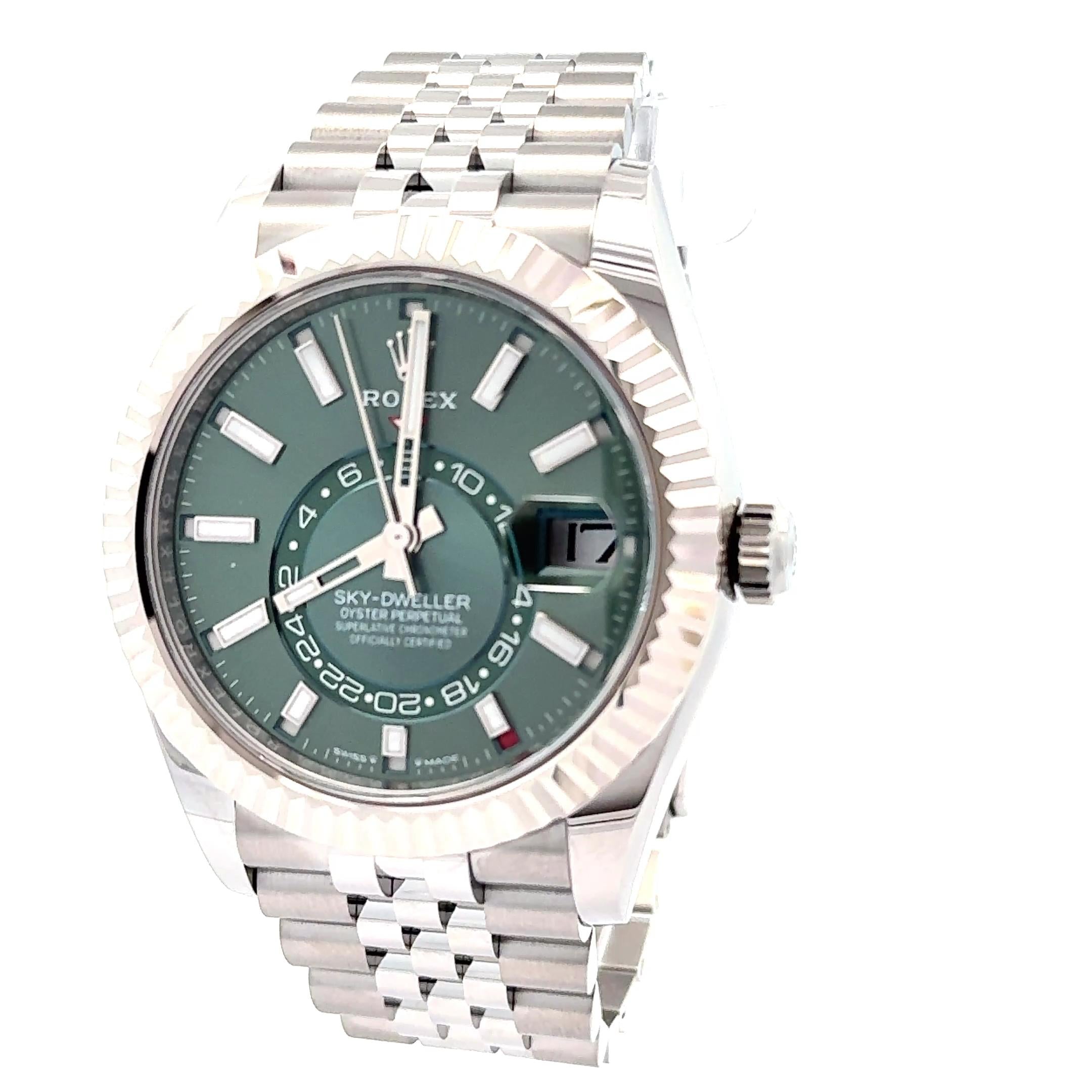 Rolex 2025 Sky-Dweller 336934 Mint Green Dial Stainless Watch w/ Box and Papers