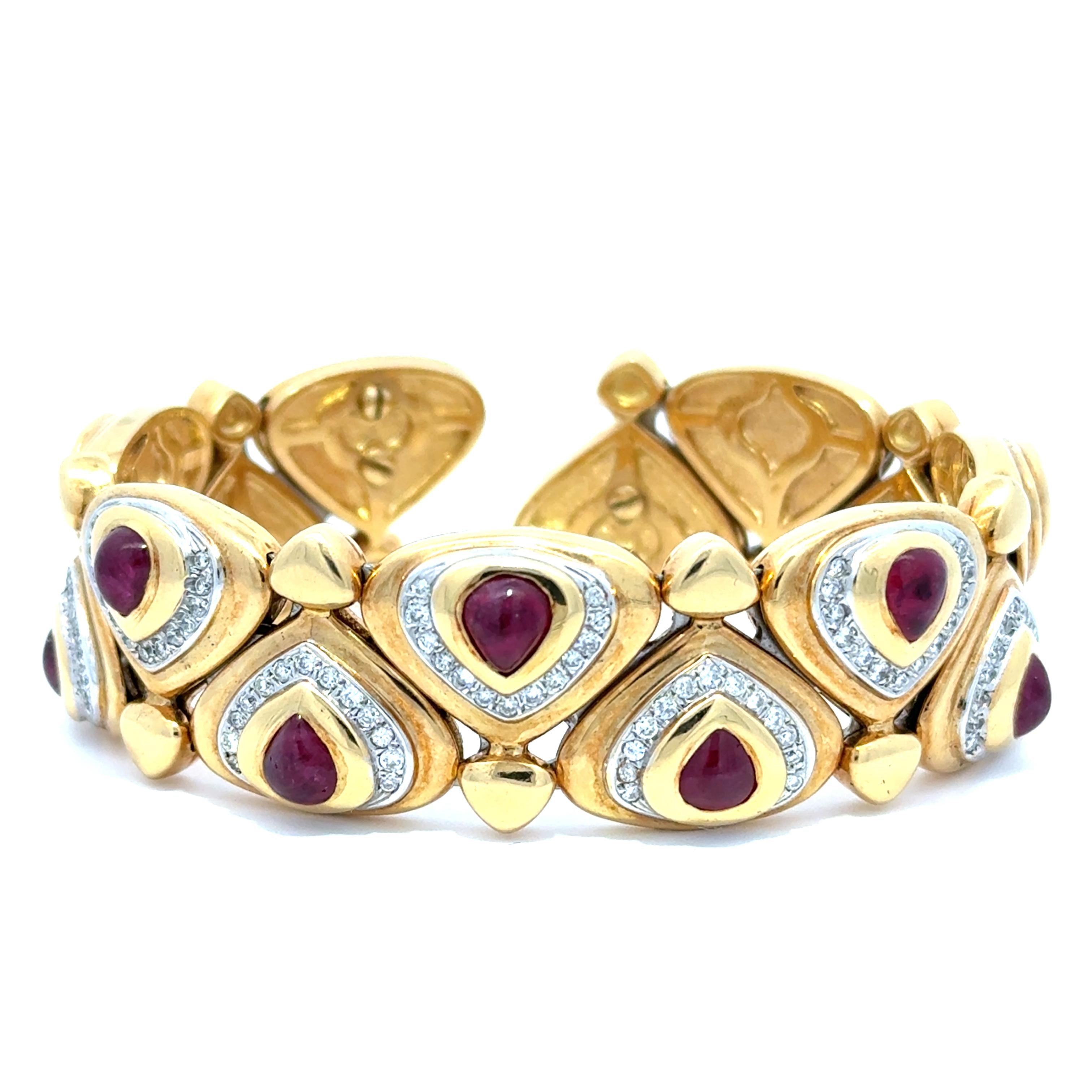 18kt Yellow Gold 4.0ct Ruby and 2.0ct Diamond Cuff Bangle Bracelet