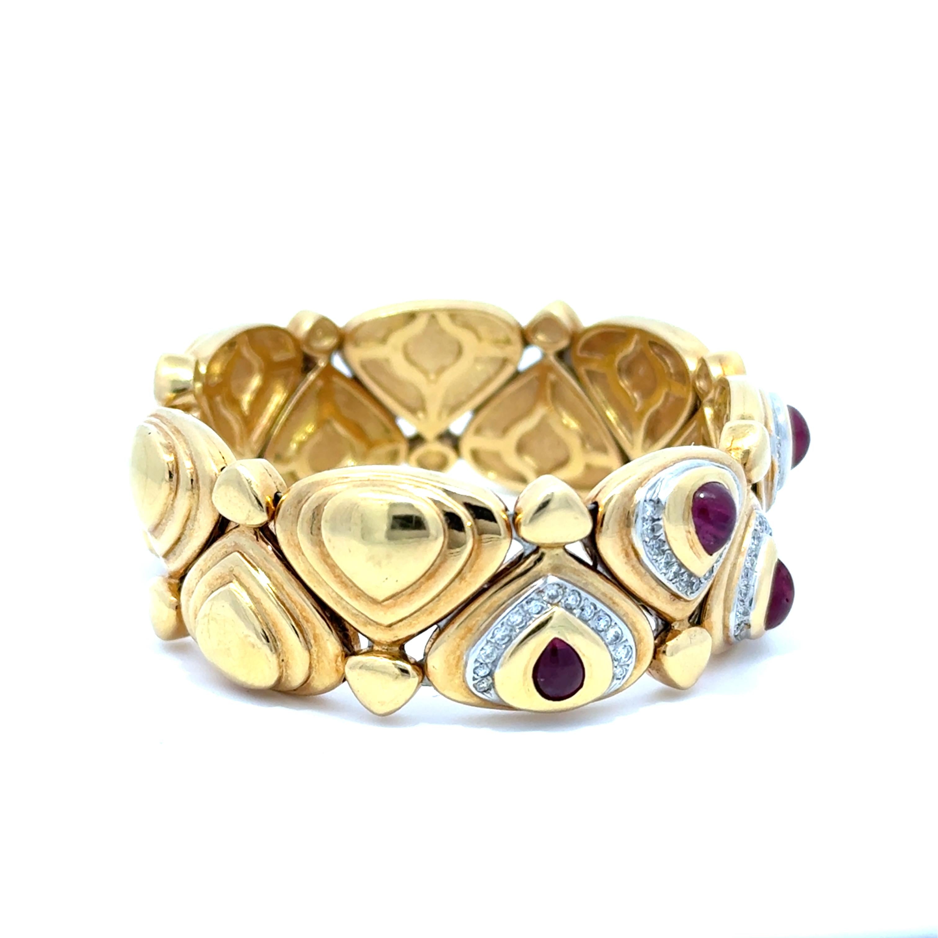 18kt Yellow Gold 4.0ct Ruby and 2.0ct Diamond Cuff Bangle Bracelet