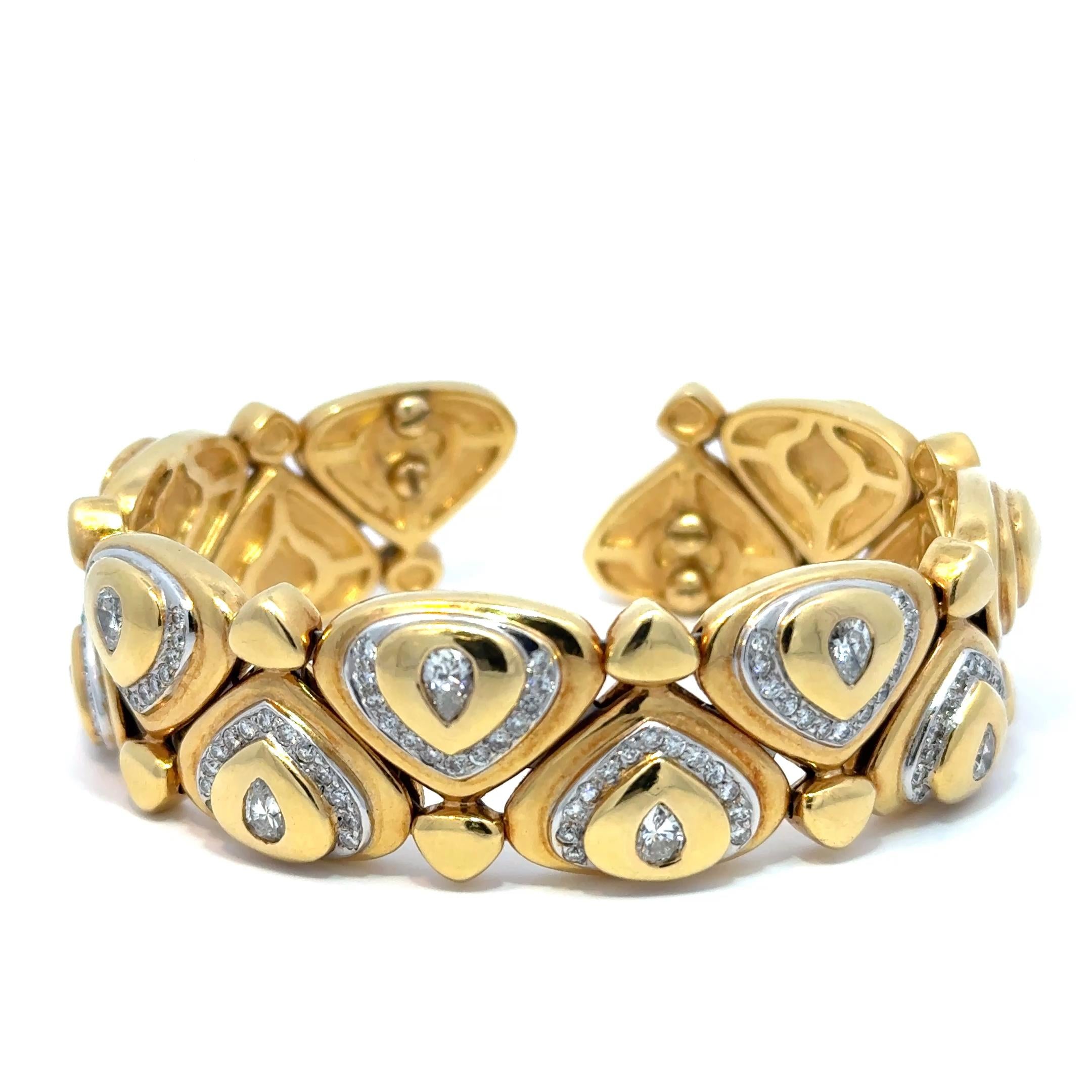 18k Yellow Gold 4.0ct VS Diamond Cuff Bangle Bracelet