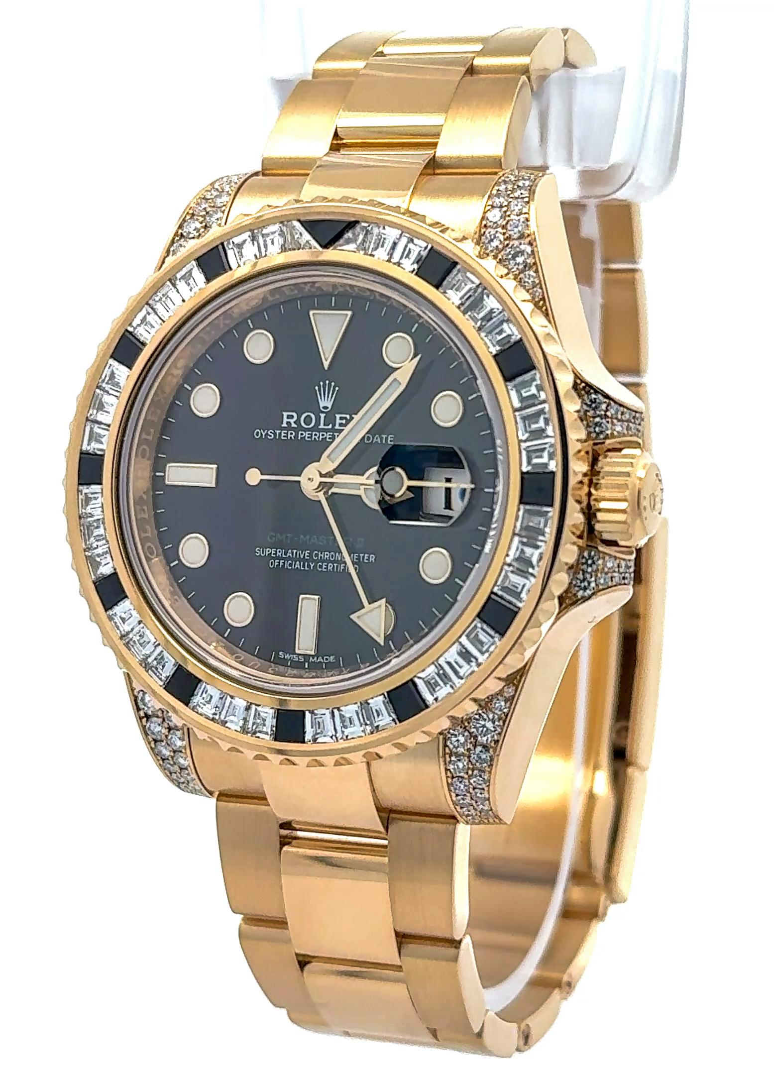 Rolex 2018 GMT-Master II 116758SANR Yellow Gold Black Sapphire and Diamond Watch