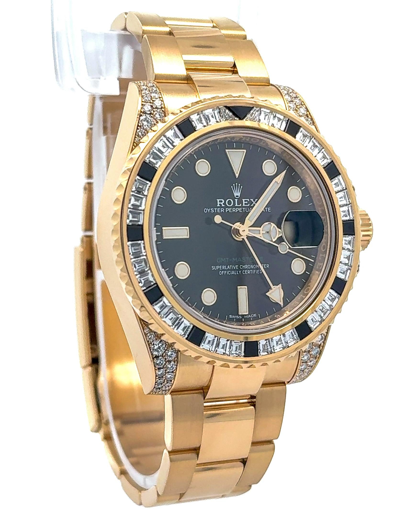 Rolex 2018 GMT-Master II 116758SANR Yellow Gold Black Sapphire and Diamond Watch