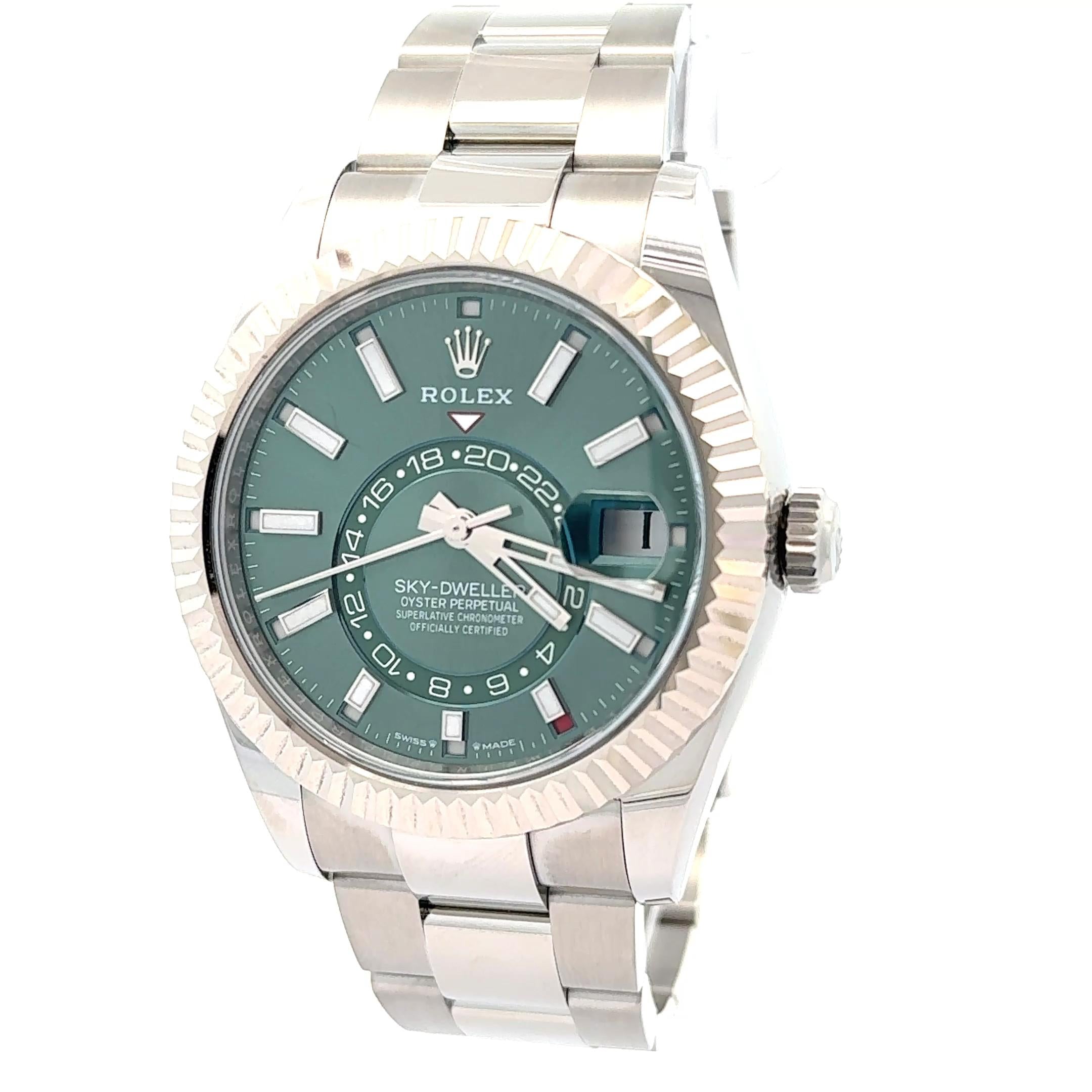 Rolex 2025 Sky Dweller 336934 Green 42mm Stainless Steel Watch w/ Box and Papers