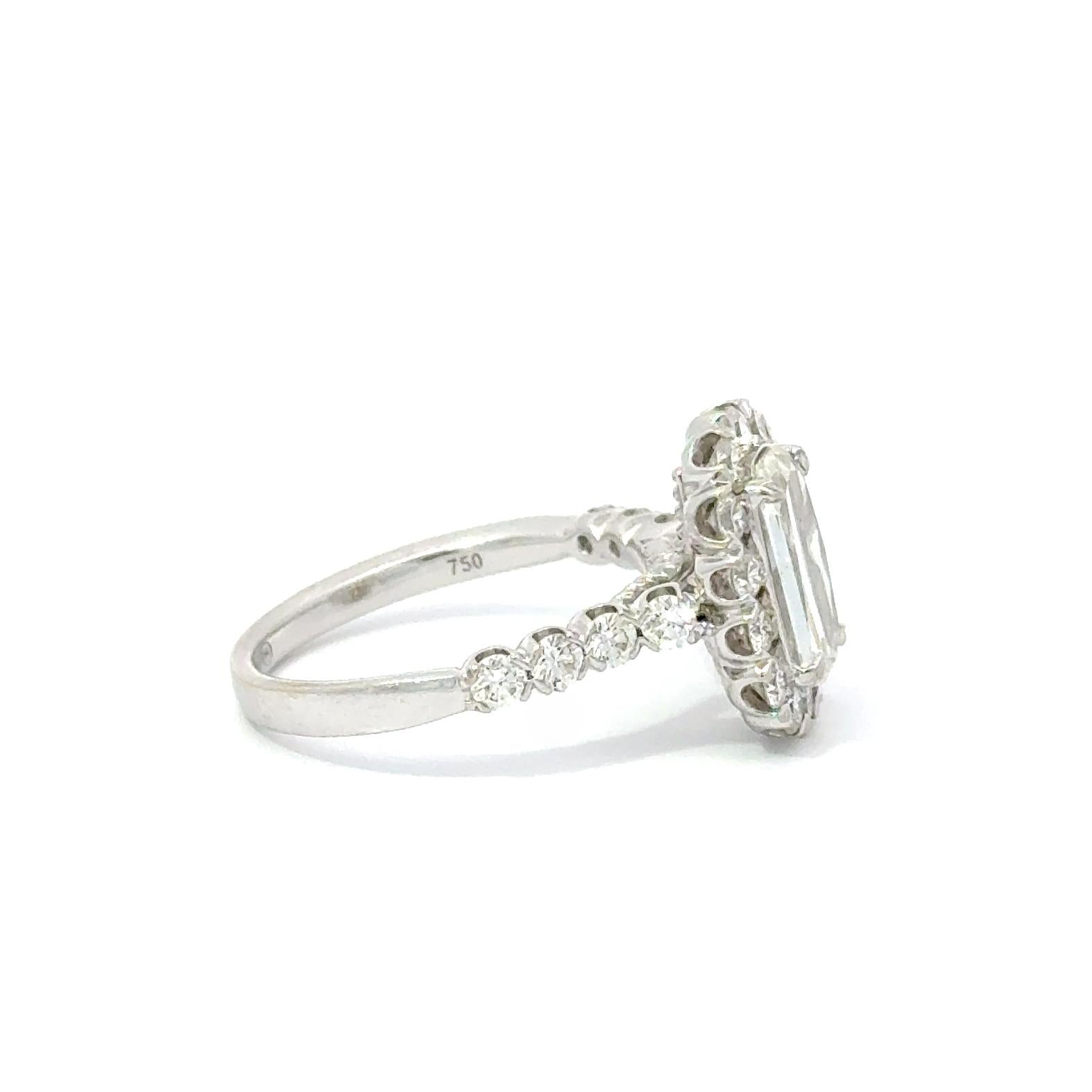 GIA Report 1.35ct Mod. Rectangular G/SI2 Diamond Engagement Ring Size 6.75