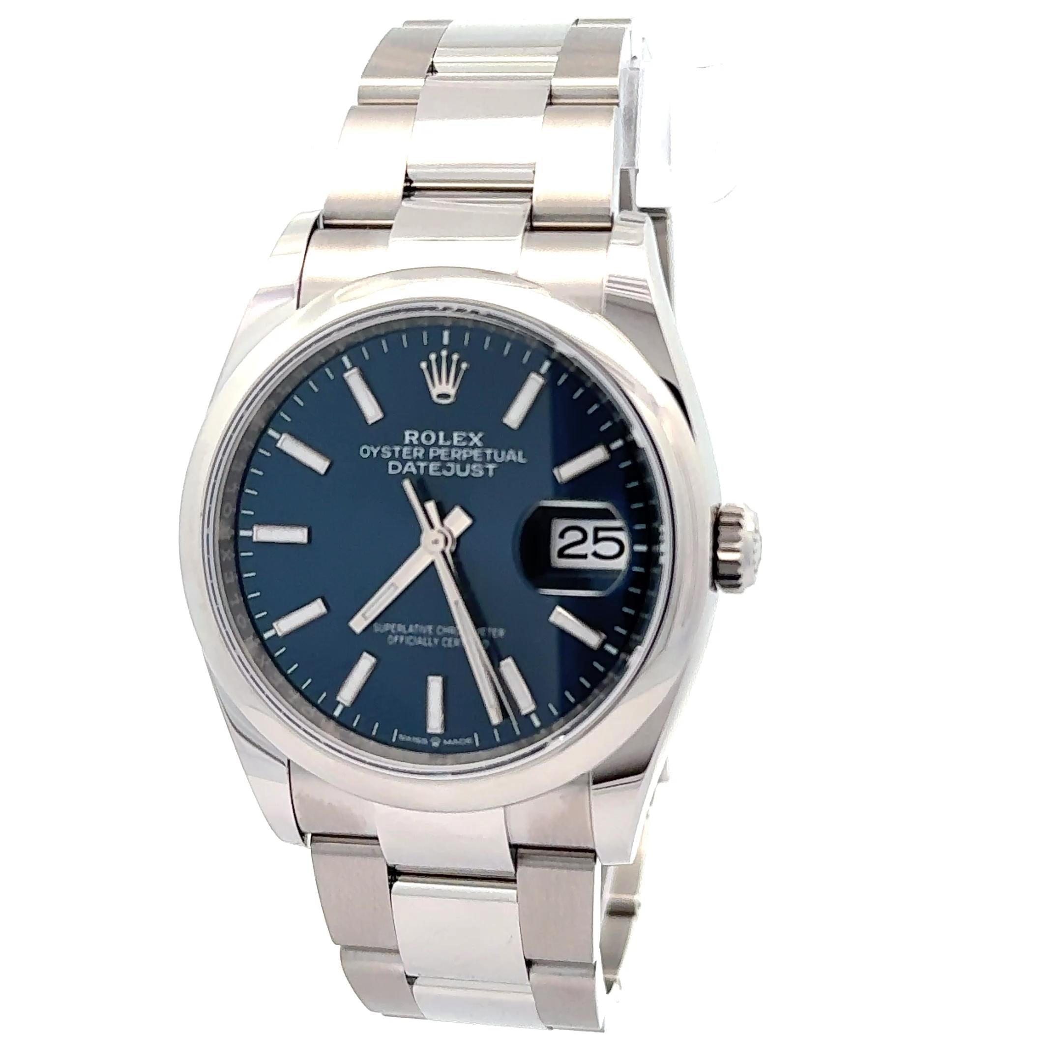 Rolex 2025 Datejust 126200 Blue Index Dial 36mm Oyster Watch w/ Box and Papers