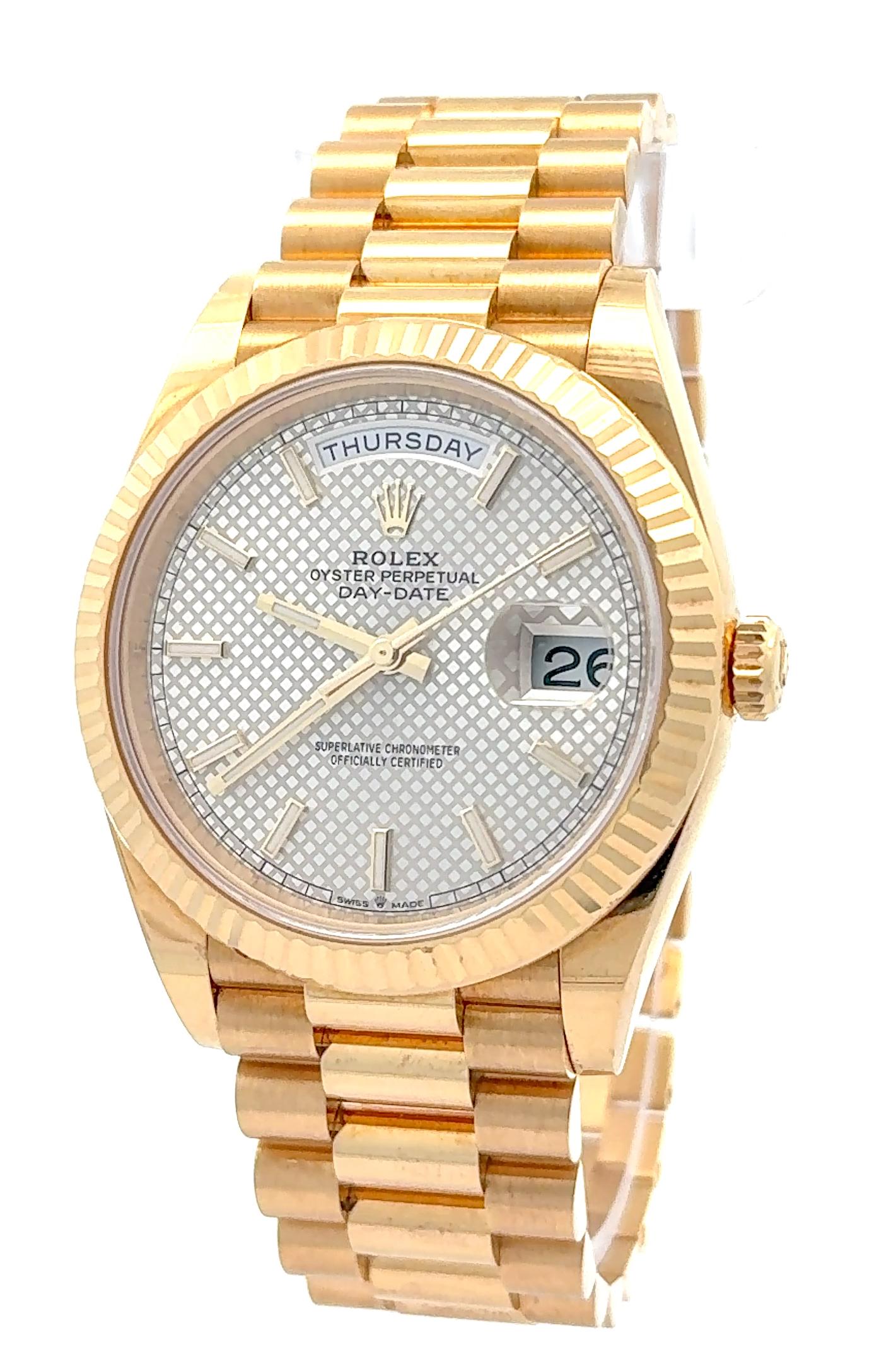 Rolex 2020 Day-Date 228238-0008 Yellow Gold Motif Dial Watch w/ Box and Papers