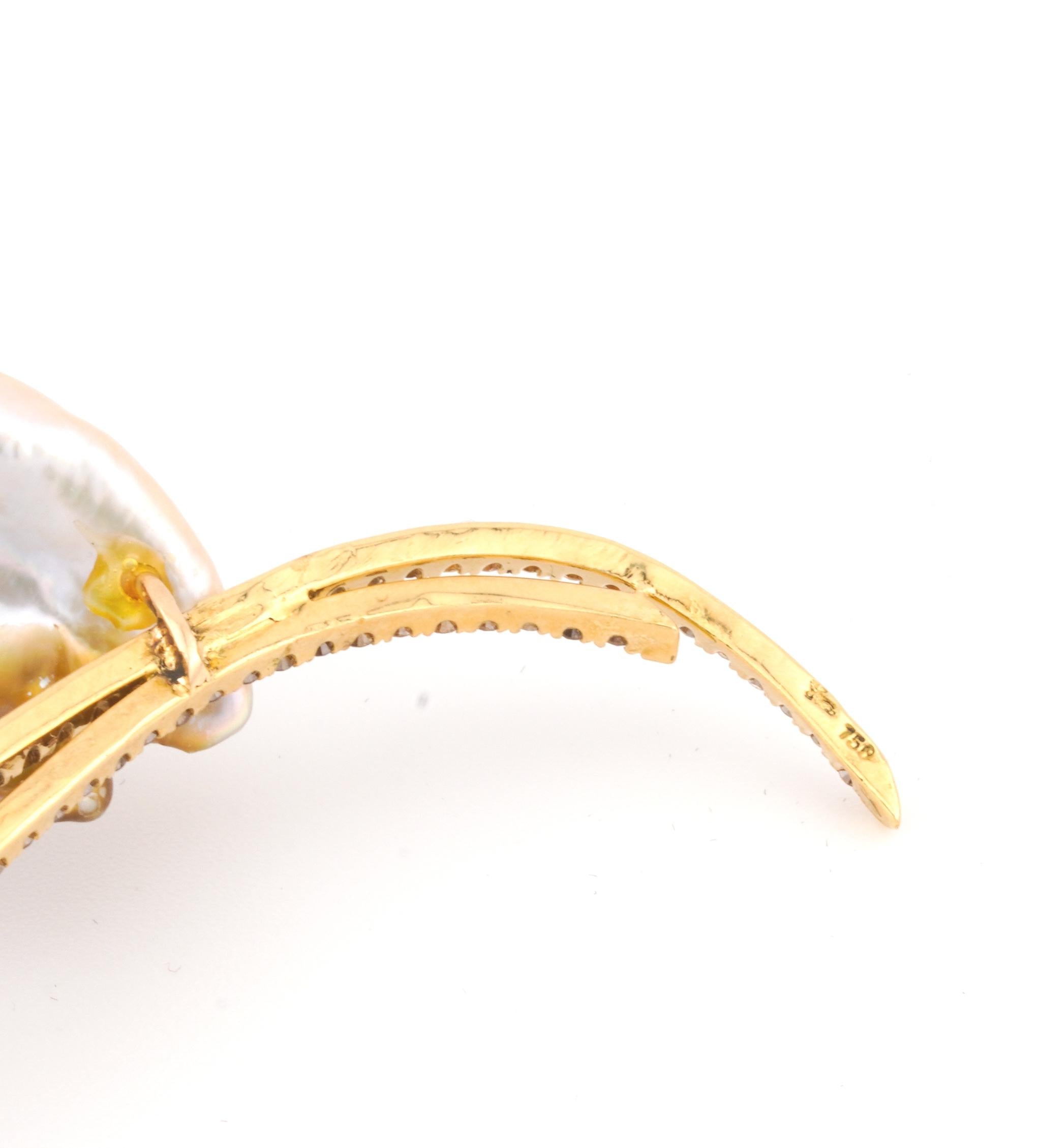 Yvel 18k Yellow Gold Baroque Pearl Amethyst Diamond Flower Brooch