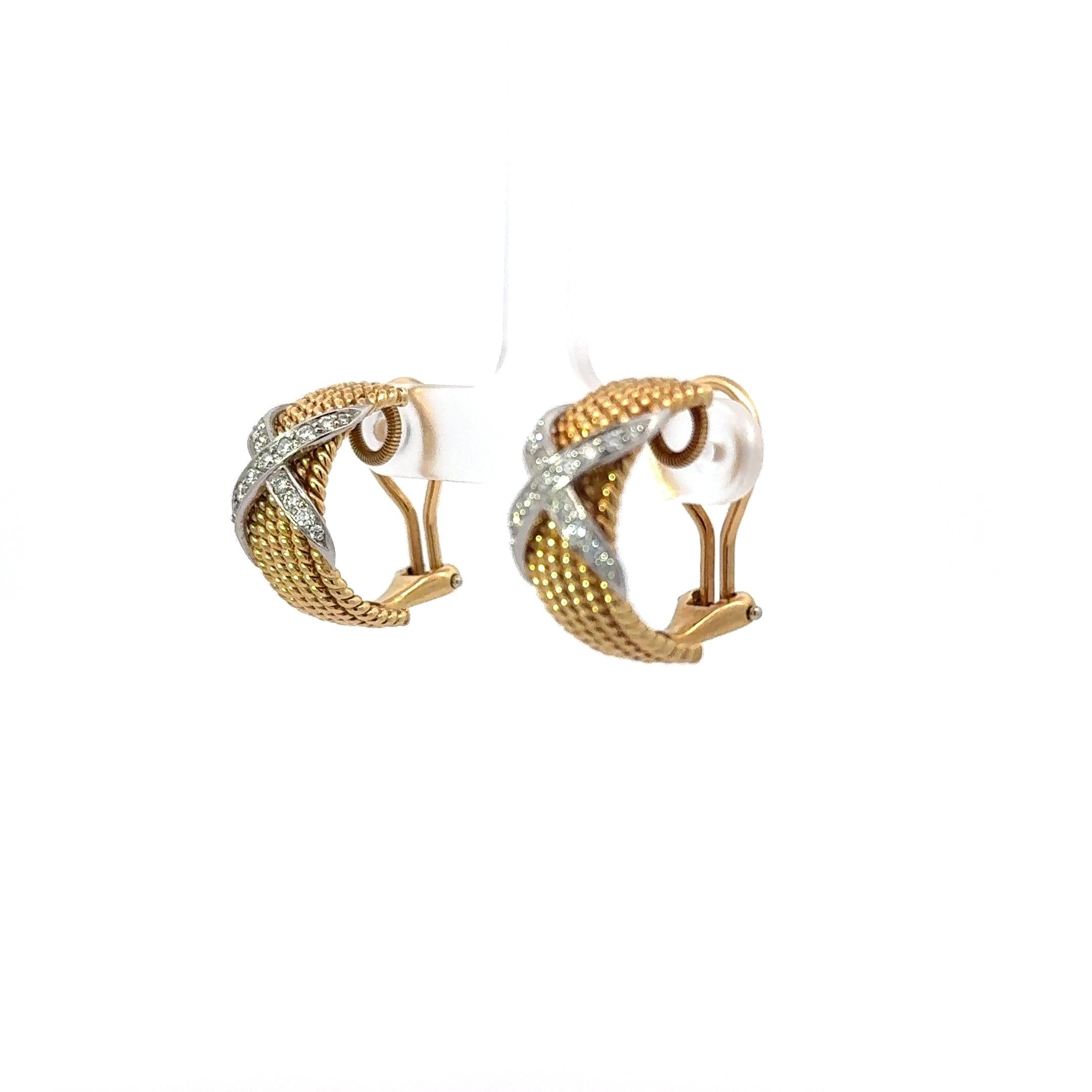 Tiffany And Co Schlumberger 18k Gold and 950 Platinum Diamond X 6 Rope Earrings