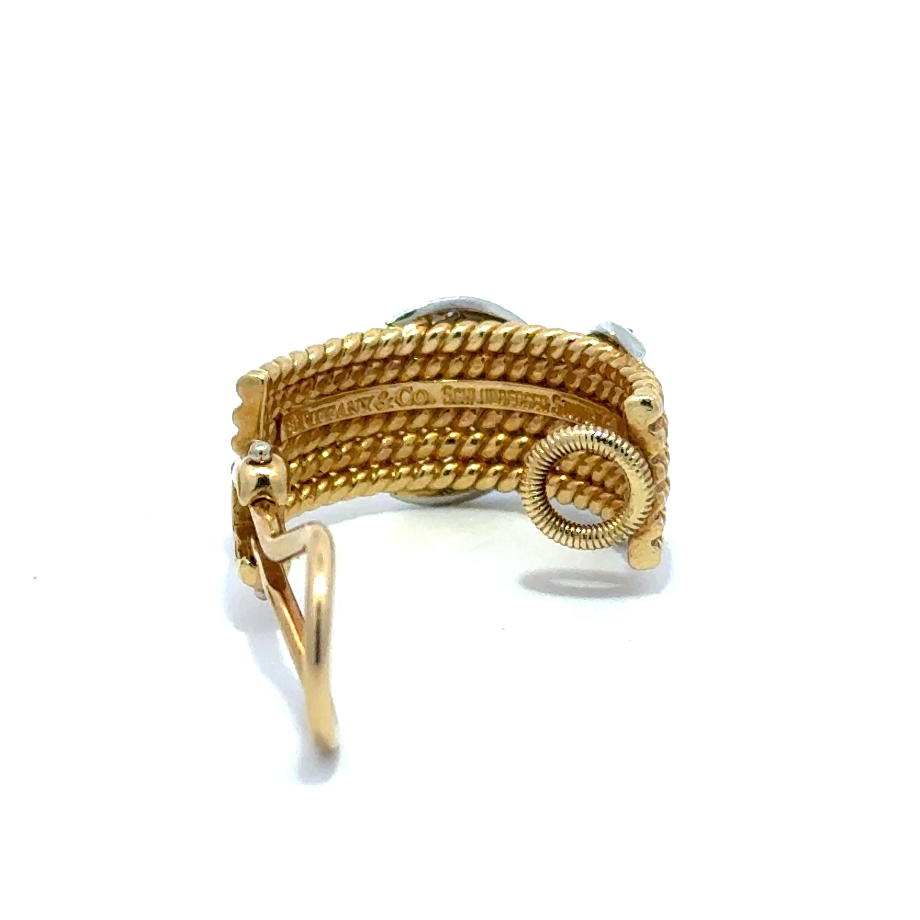 Tiffany And Co Schlumberger 18k Gold and 950 Platinum Diamond X 6 Rope Earrings