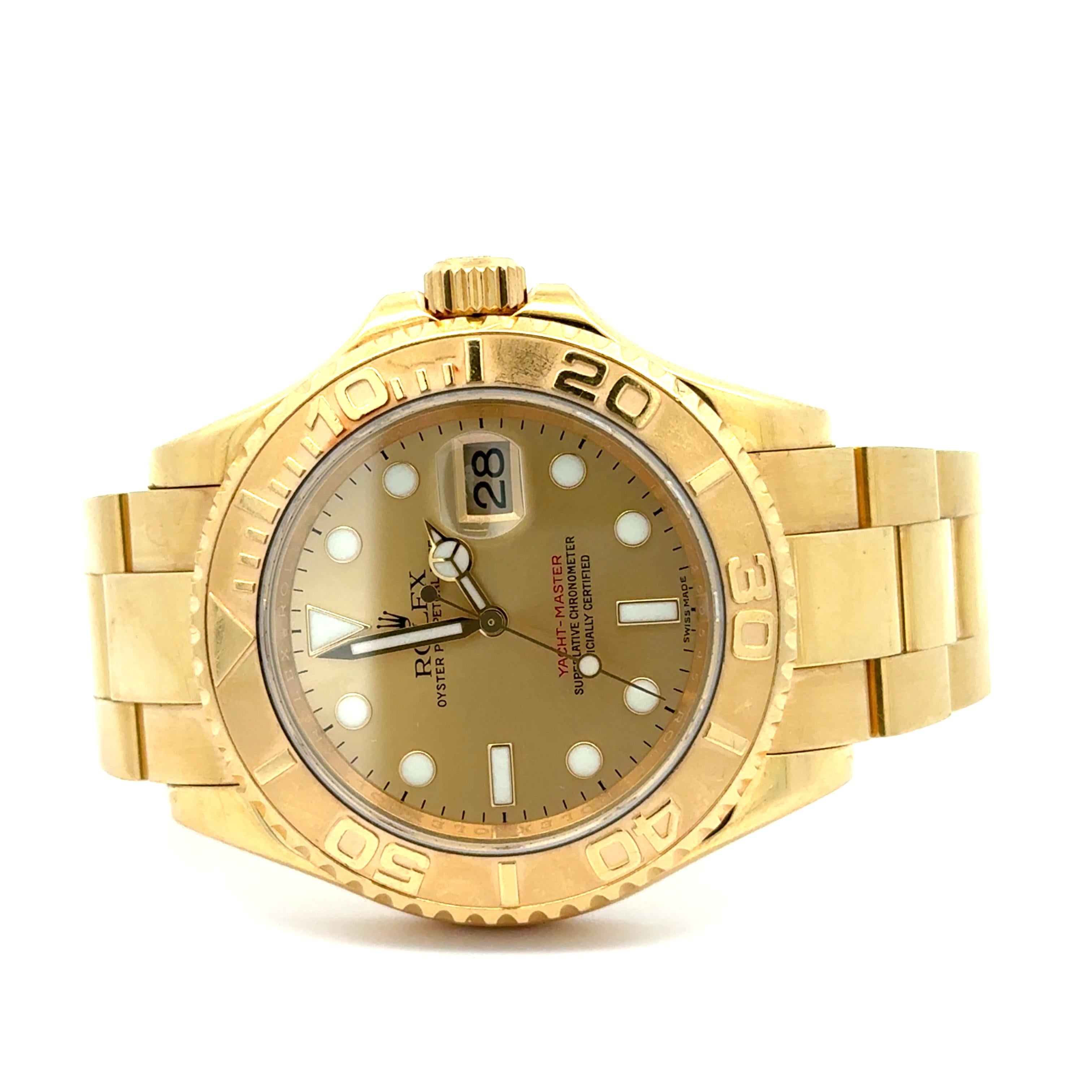 Rolex 2012 Yacht-Master 16628 Yellow Gold Champagne Dial Wrist Watch w/ Papers