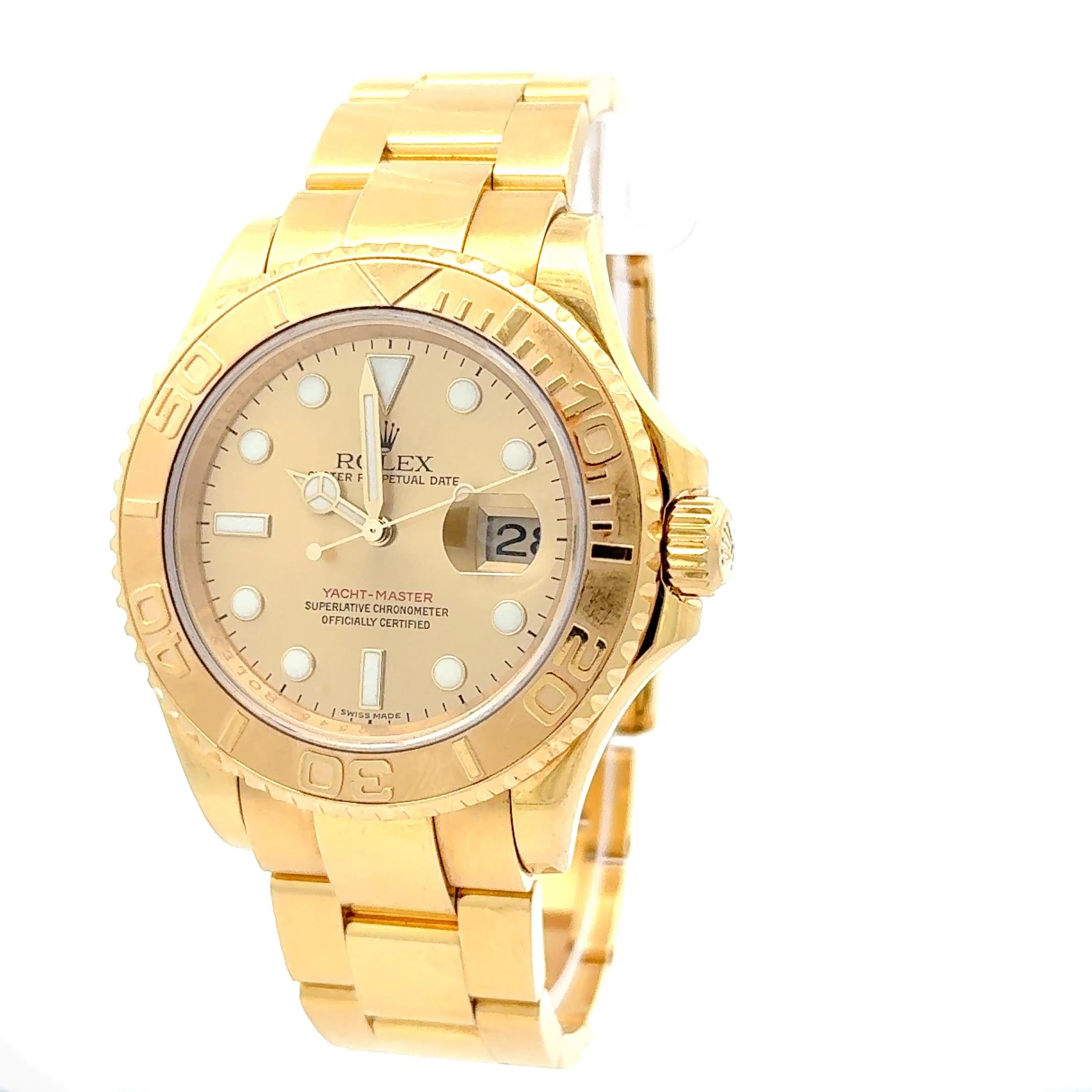 Rolex 2012 Yacht-Master 16628 Yellow Gold Champagne Dial Wrist Watch w/ Papers