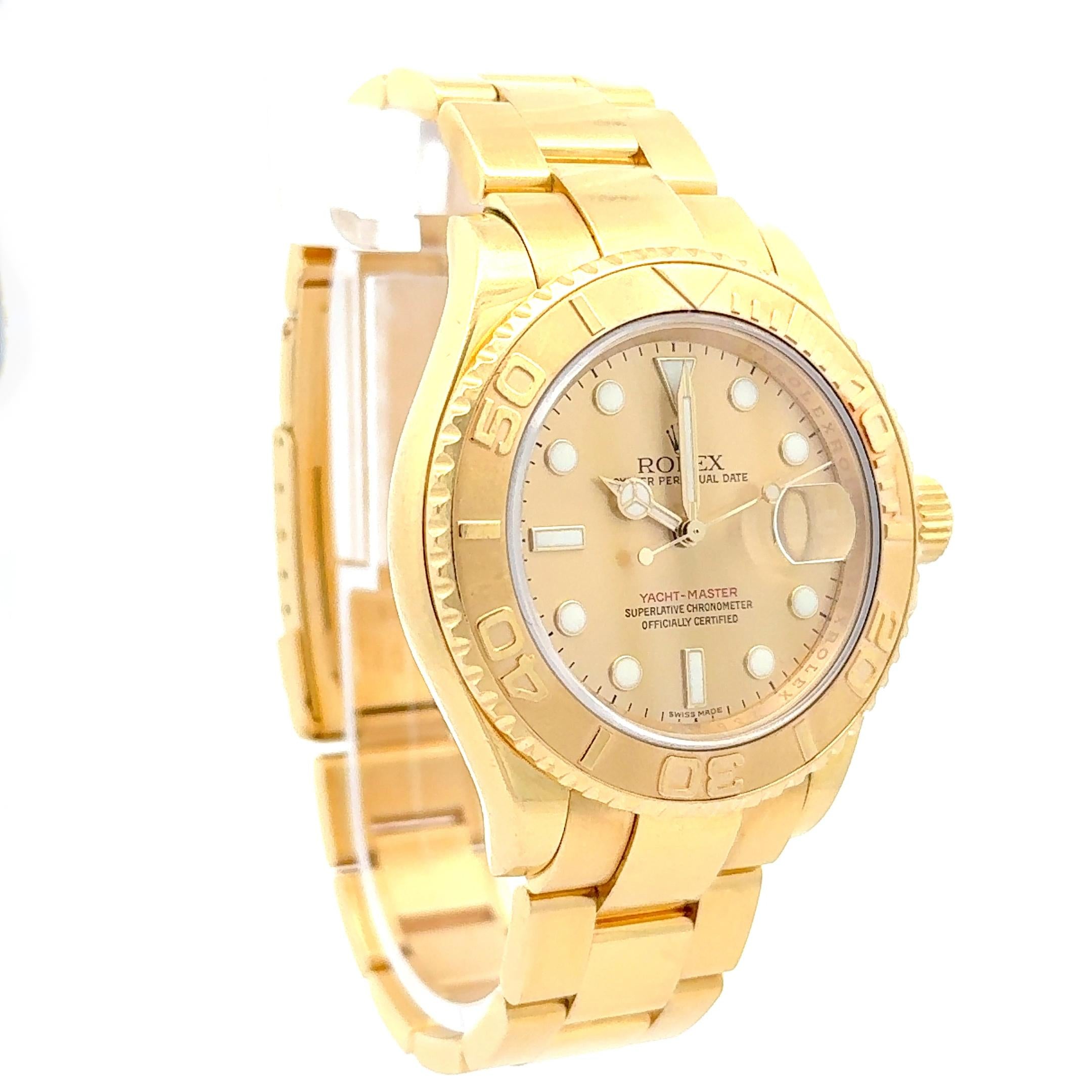 Rolex 2012 Yacht-Master 16628 Yellow Gold Champagne Dial Wrist Watch w/ Papers