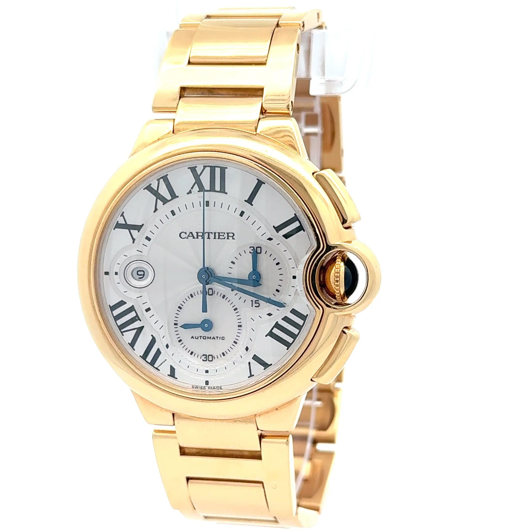 Cartier Ballon Bleu W6920008 Chronograph 18k Yellow Gold Watch w/ Box