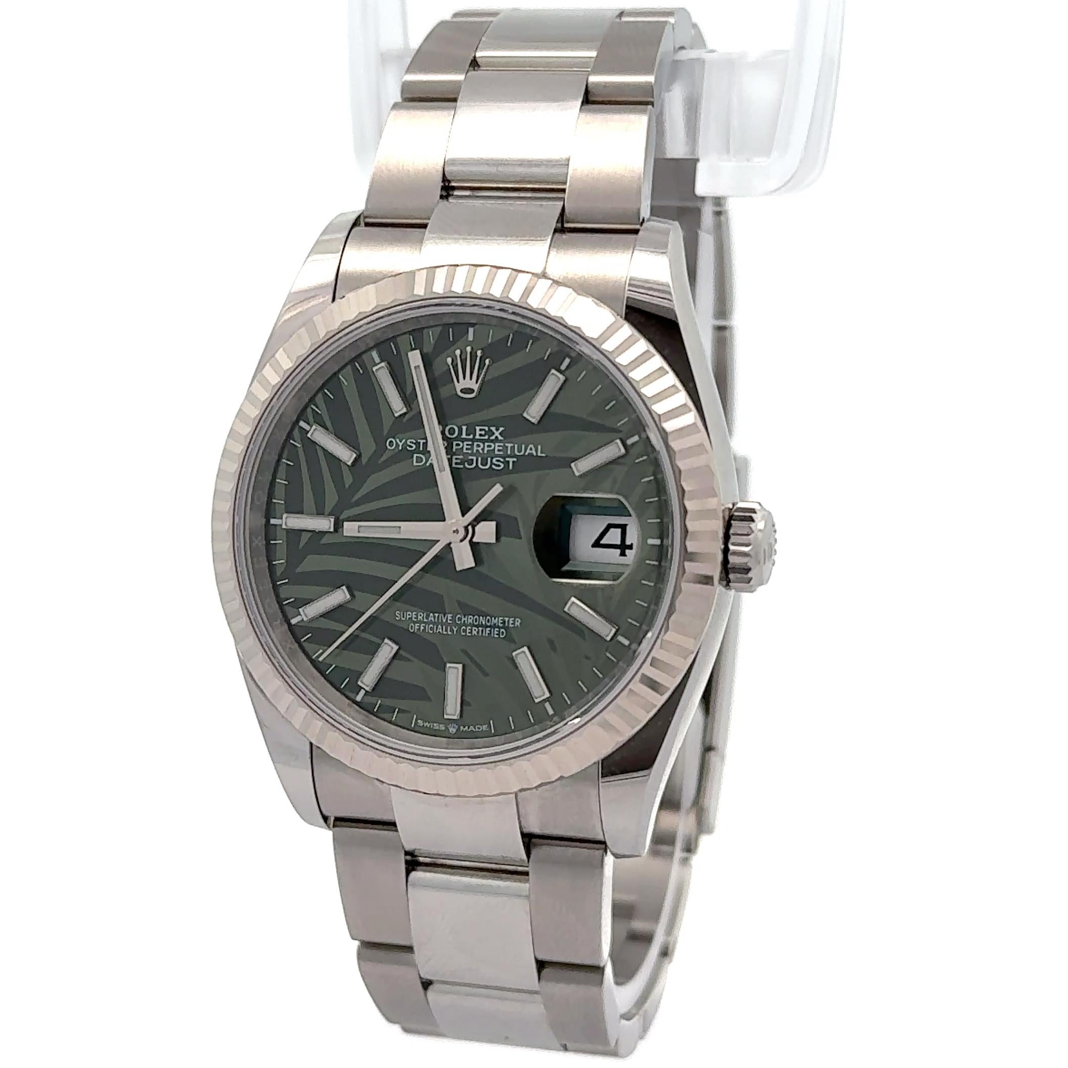 Rolex 2022 Datejust 126234 Green Palm Dial 36mm Watch w/ Box and Papers