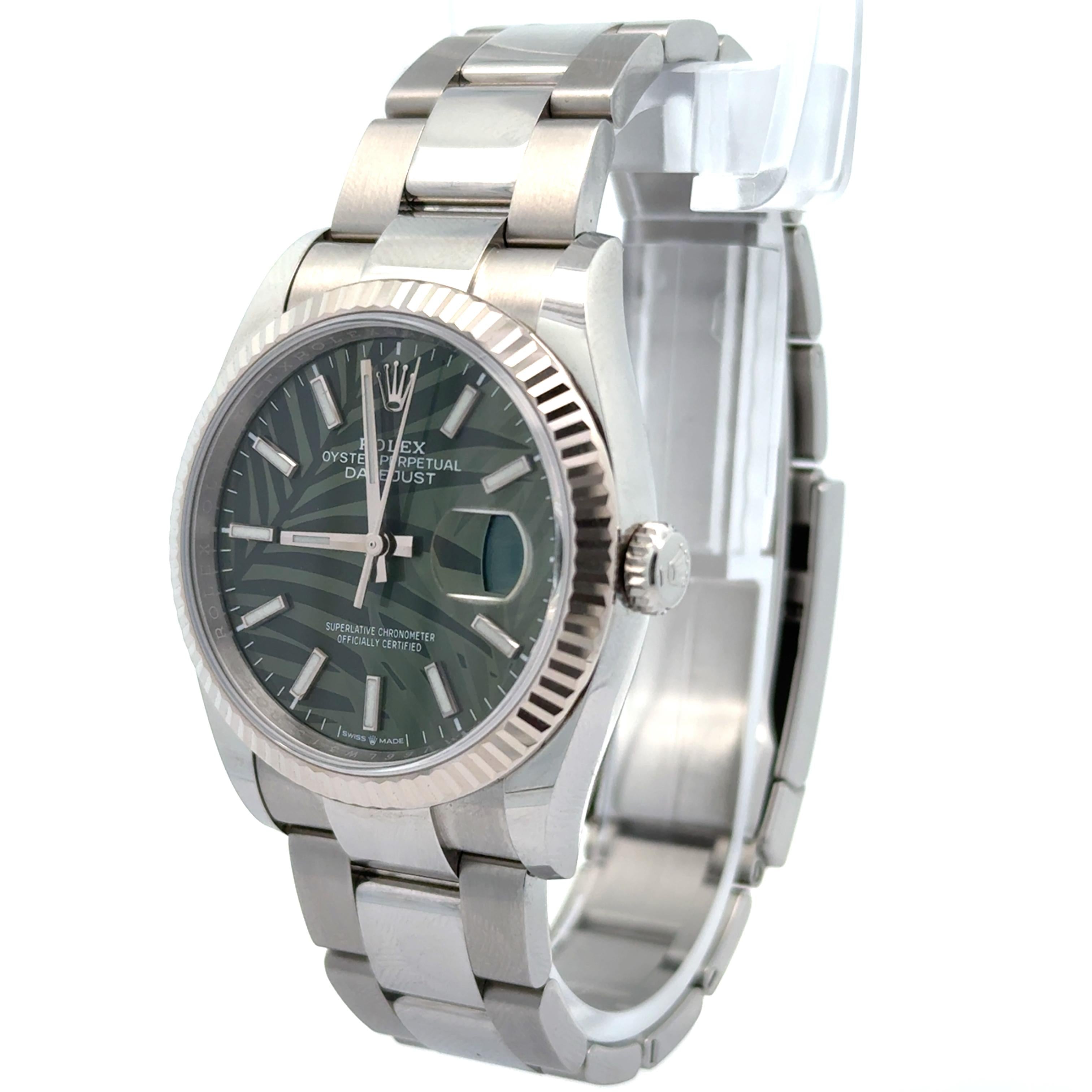 Rolex 2022 Datejust 126234 Green Palm Dial 36mm Watch w/ Box and Papers
