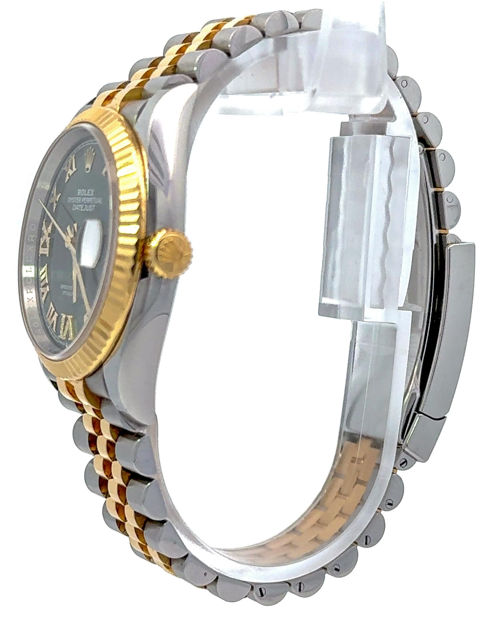 Rolex 2025 Datejust Two Tone 36mm Jubilee Green Roman Diamond Dial Watch