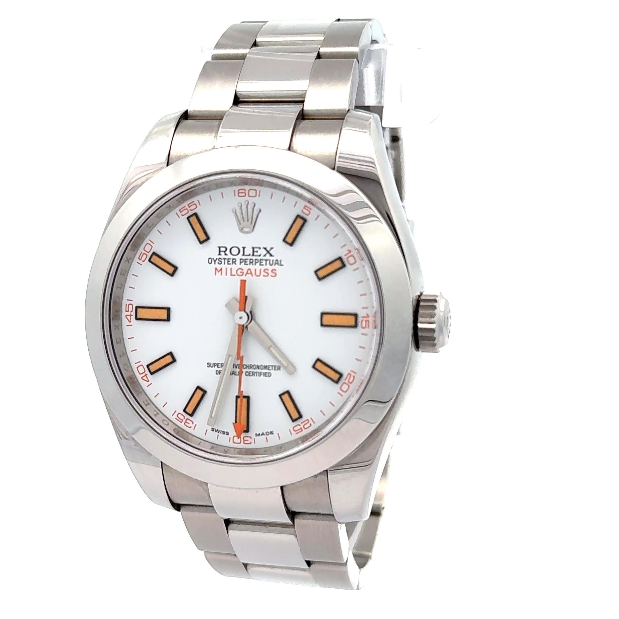 Rolex 2008 Milgauss 116400 Stainless Steel White Dial Watch w/ Box and Papers