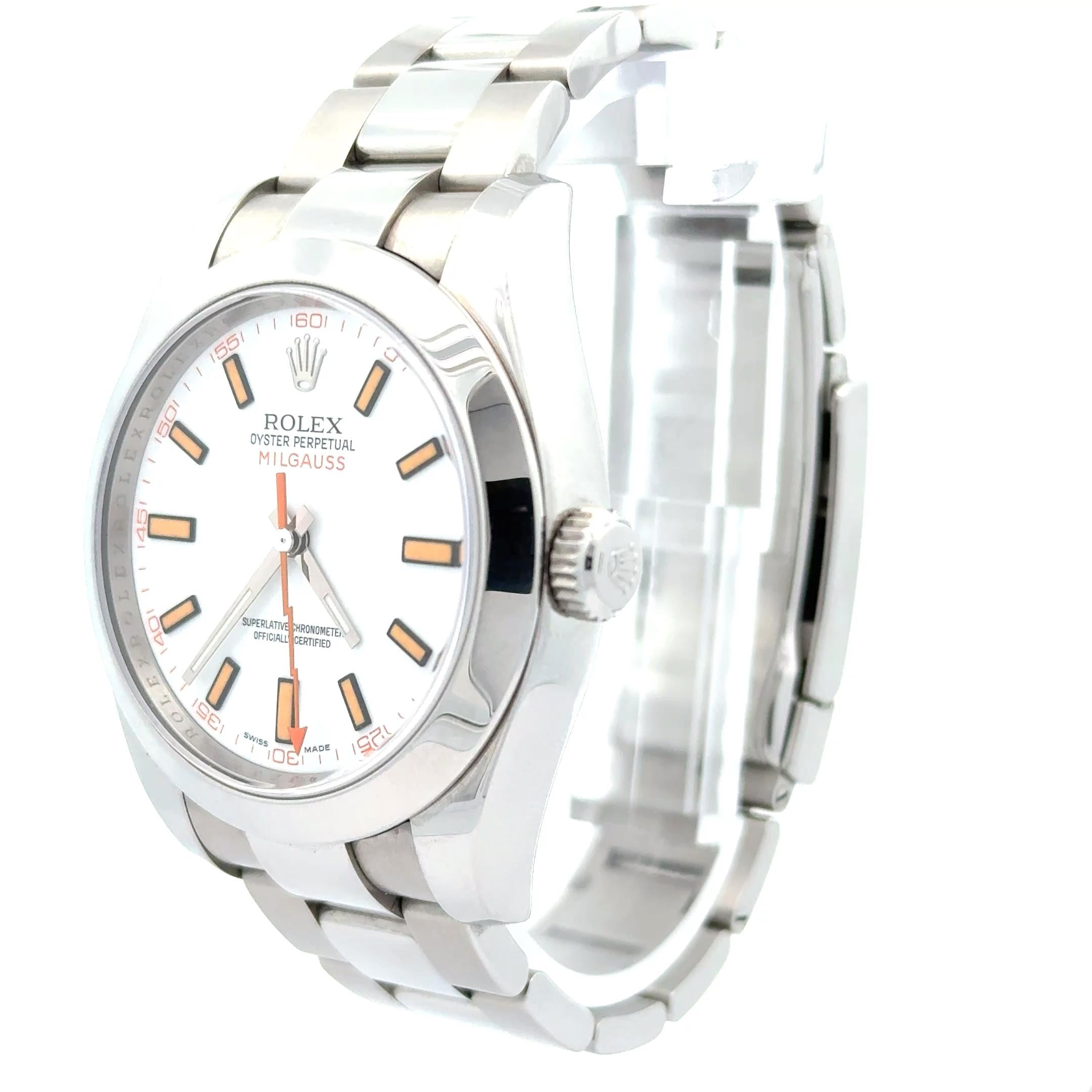 Rolex 2008 Milgauss 116400 Stainless Steel White Dial Watch w/ Box and Papers