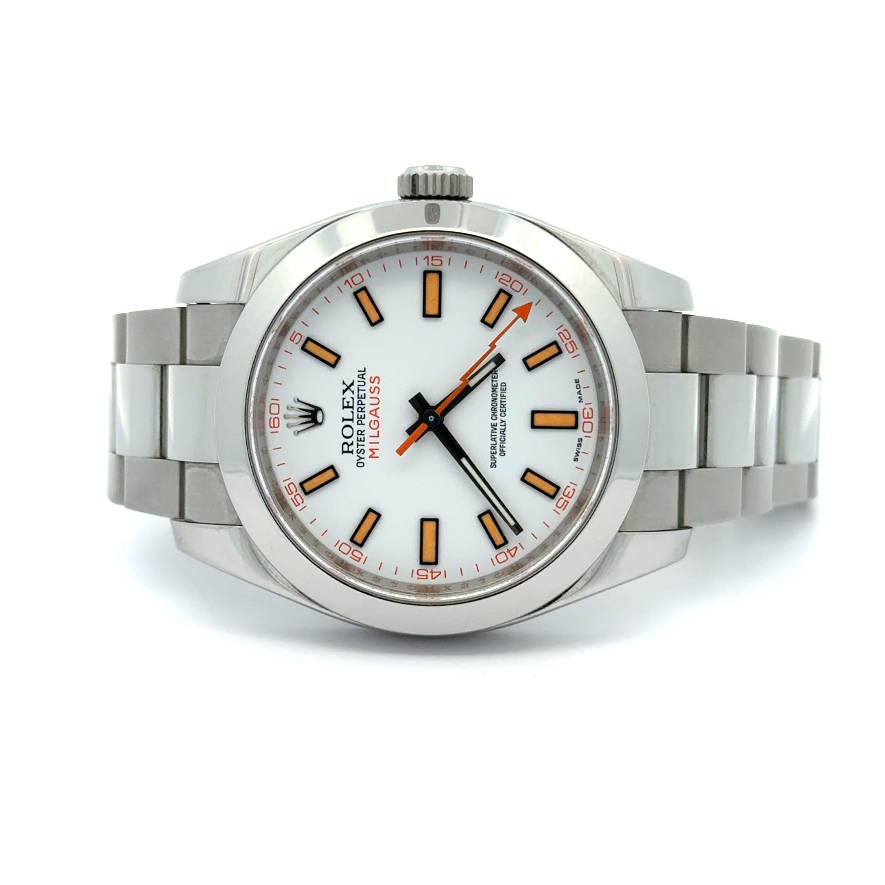 Rolex 2008 Milgauss 116400 Stainless Steel White Dial Watch w/ Box and Papers