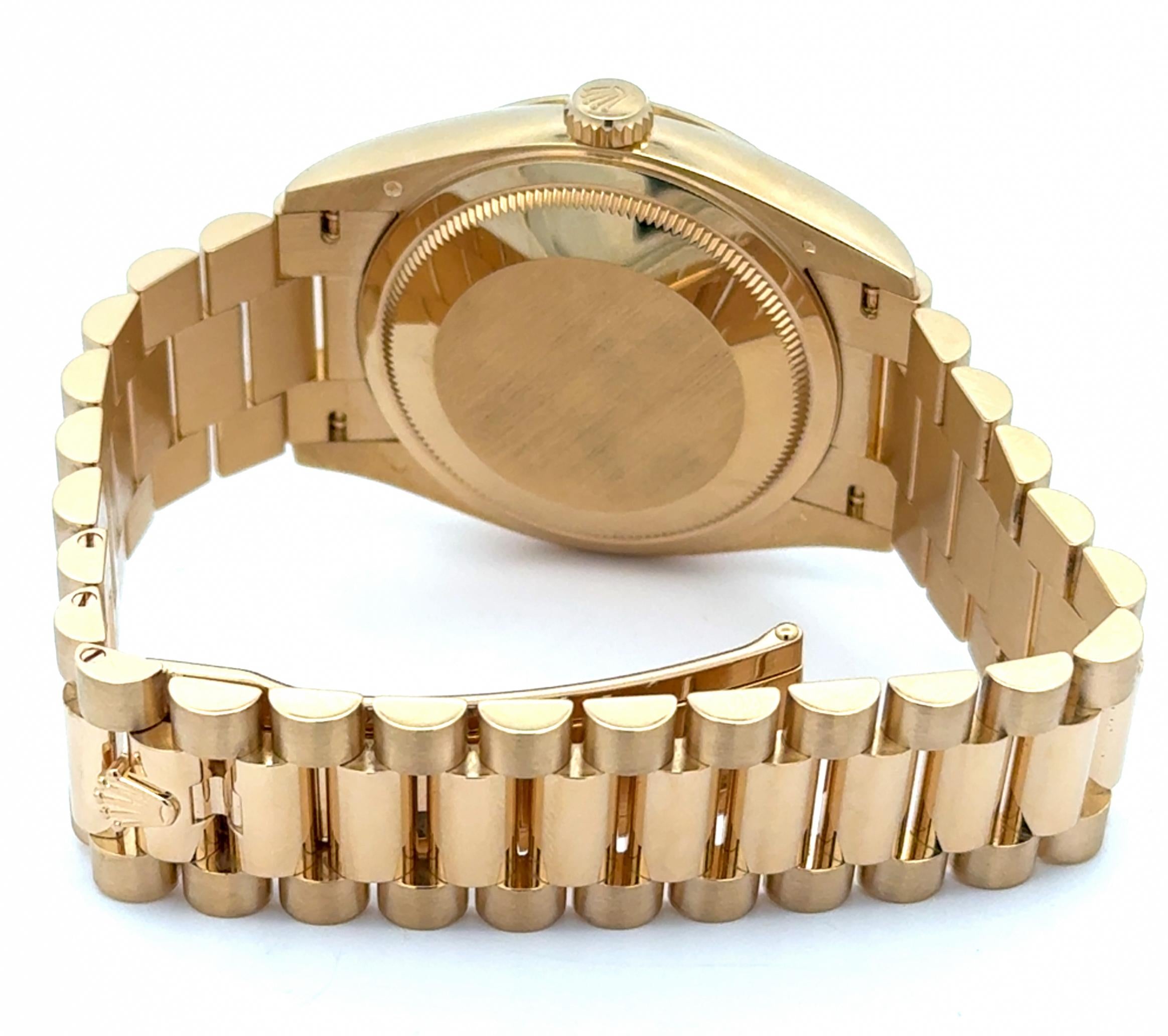 Rolex 2022 Day-Date 128238-0071 Turquoise Dial Diamond Indices Yellow Gold Watch